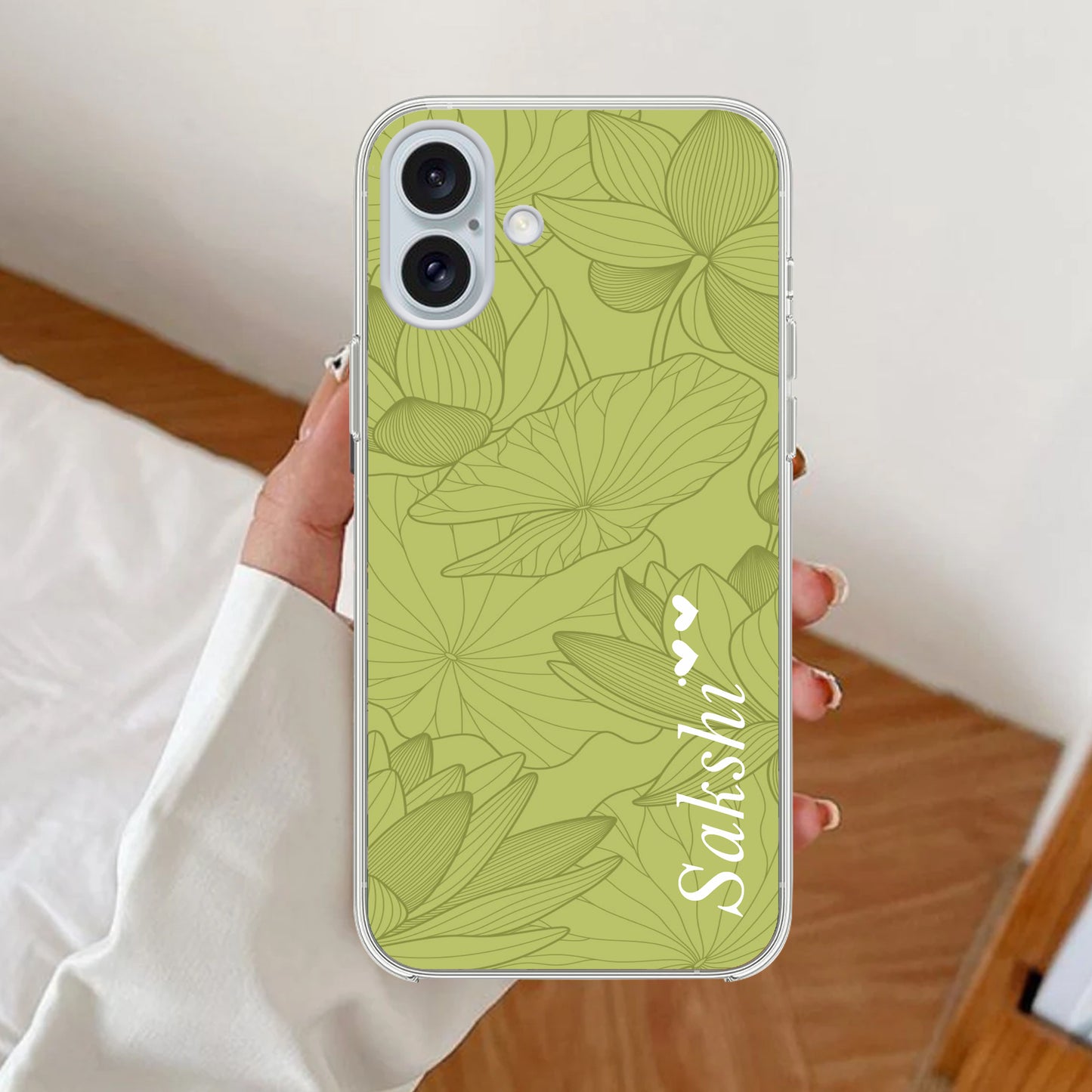 Customized luxury Mint Green leaves Transparent Silicon Case For iPhone