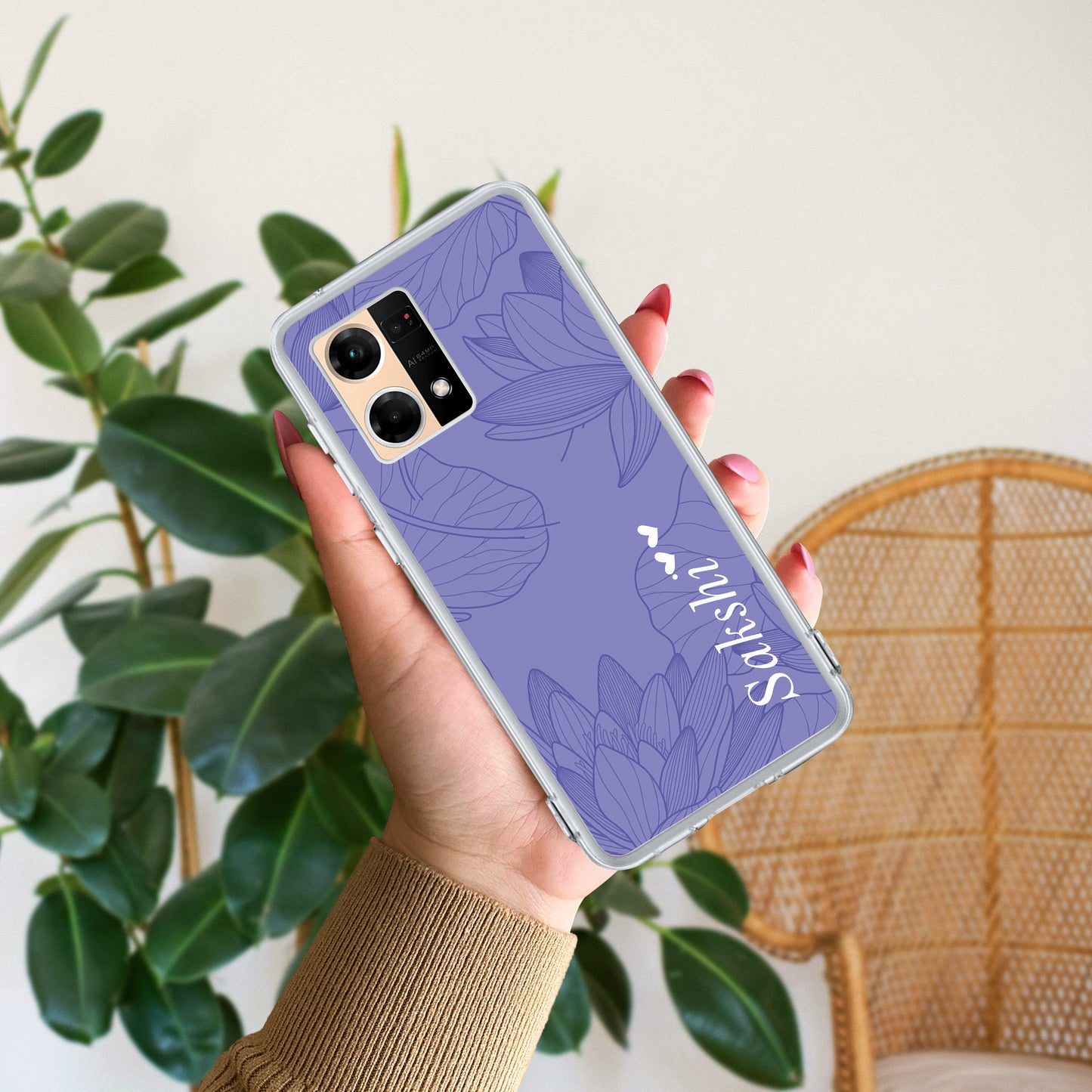 Customized luxury Purple leaves Transparent Silicon Case For Oppo