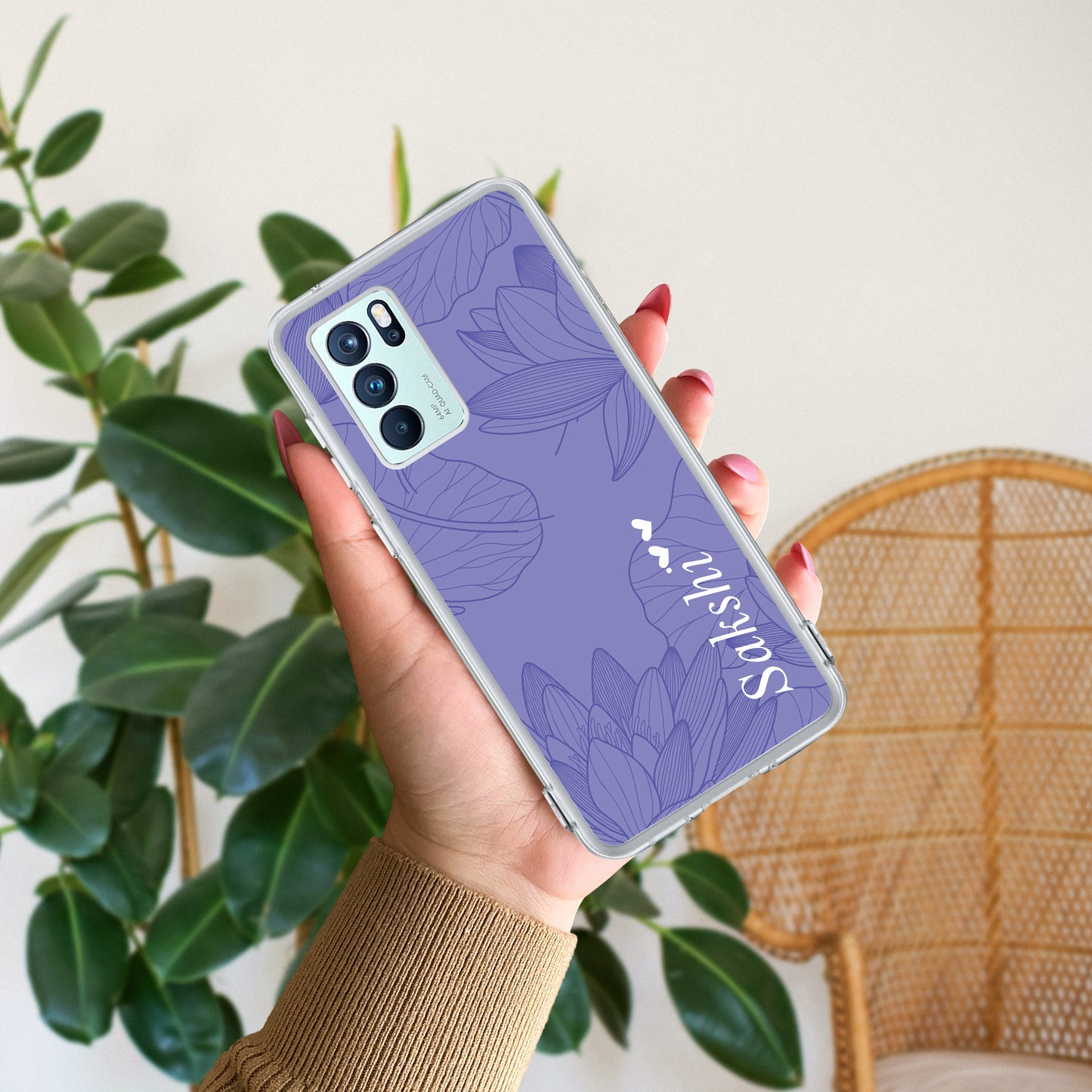 Customized luxury Purple leaves Transparent Silicon Case For Oppo