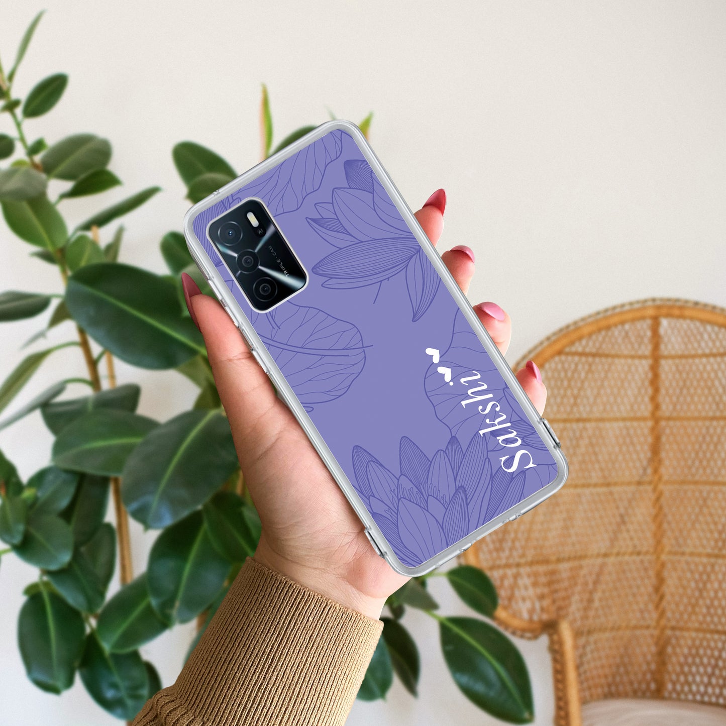 Customized luxury Purple leaves Transparent Silicon Case For Oppo