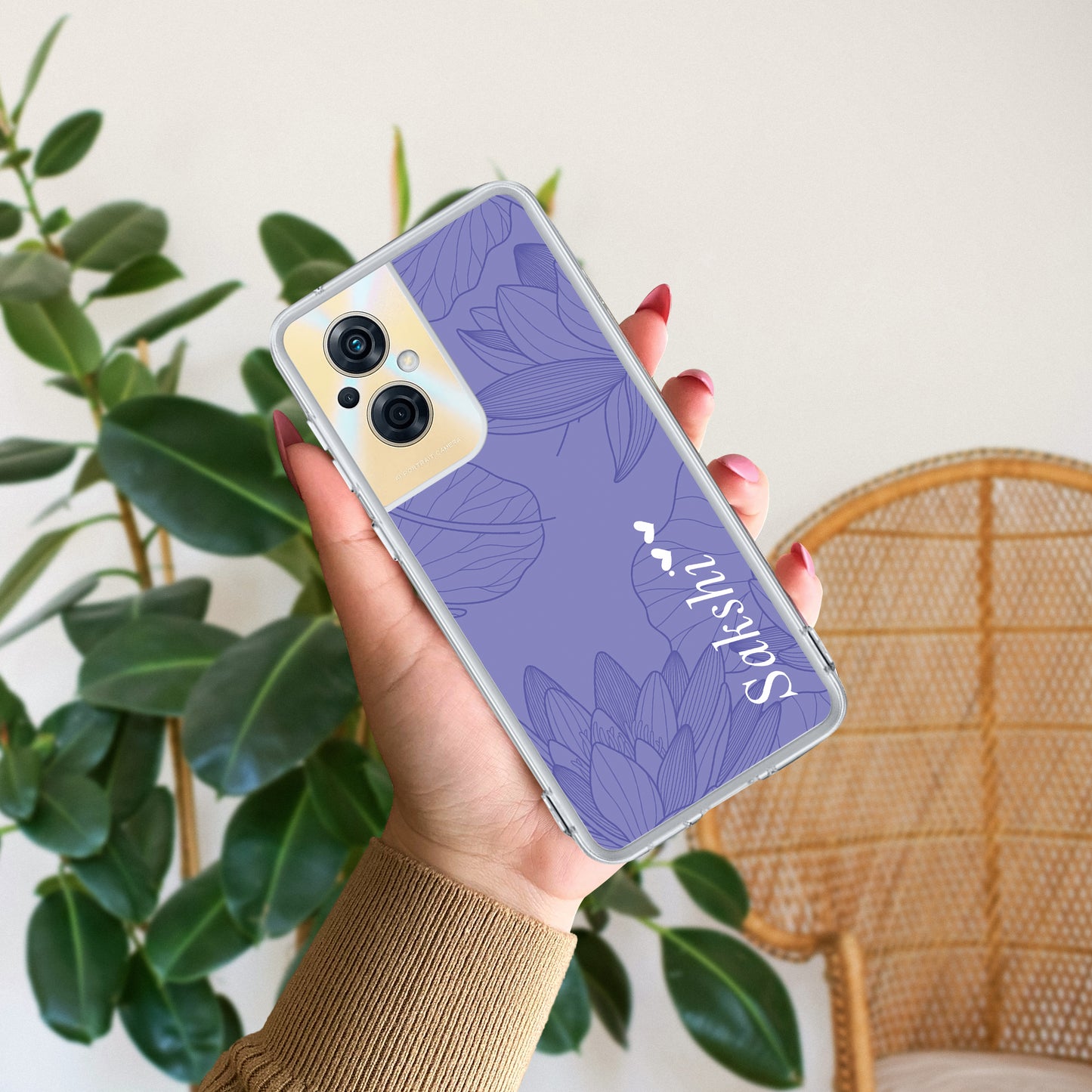 Customized luxury Purple leaves Transparent Silicon Case For Oppo