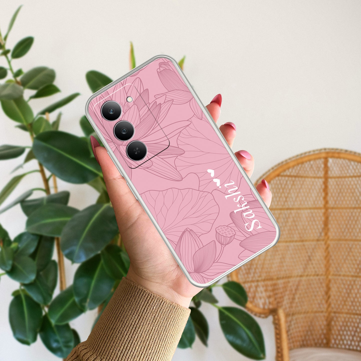 Customized luxury Peach leaves Transparent Silicon Case For Realme/Narzo