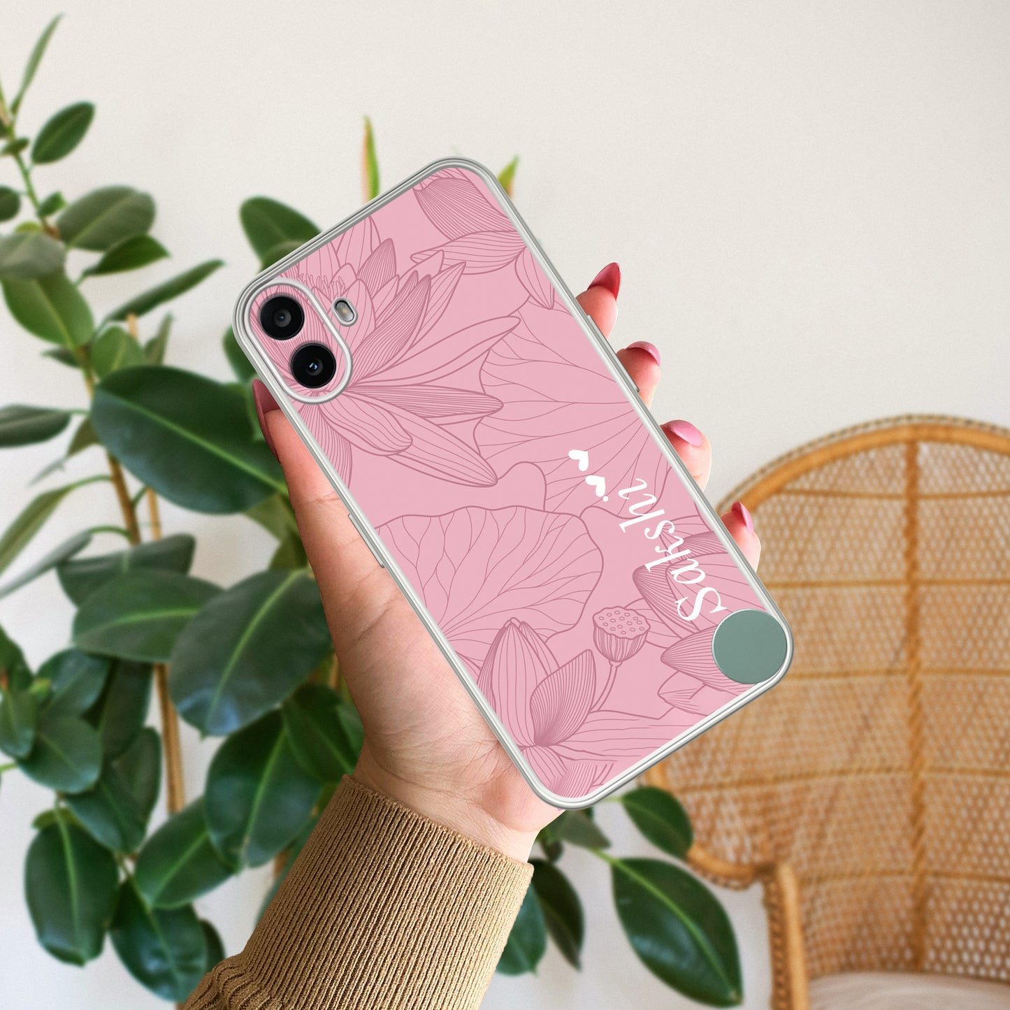 Customized luxury Peach leaves Transparent Silicon Case For Nothing