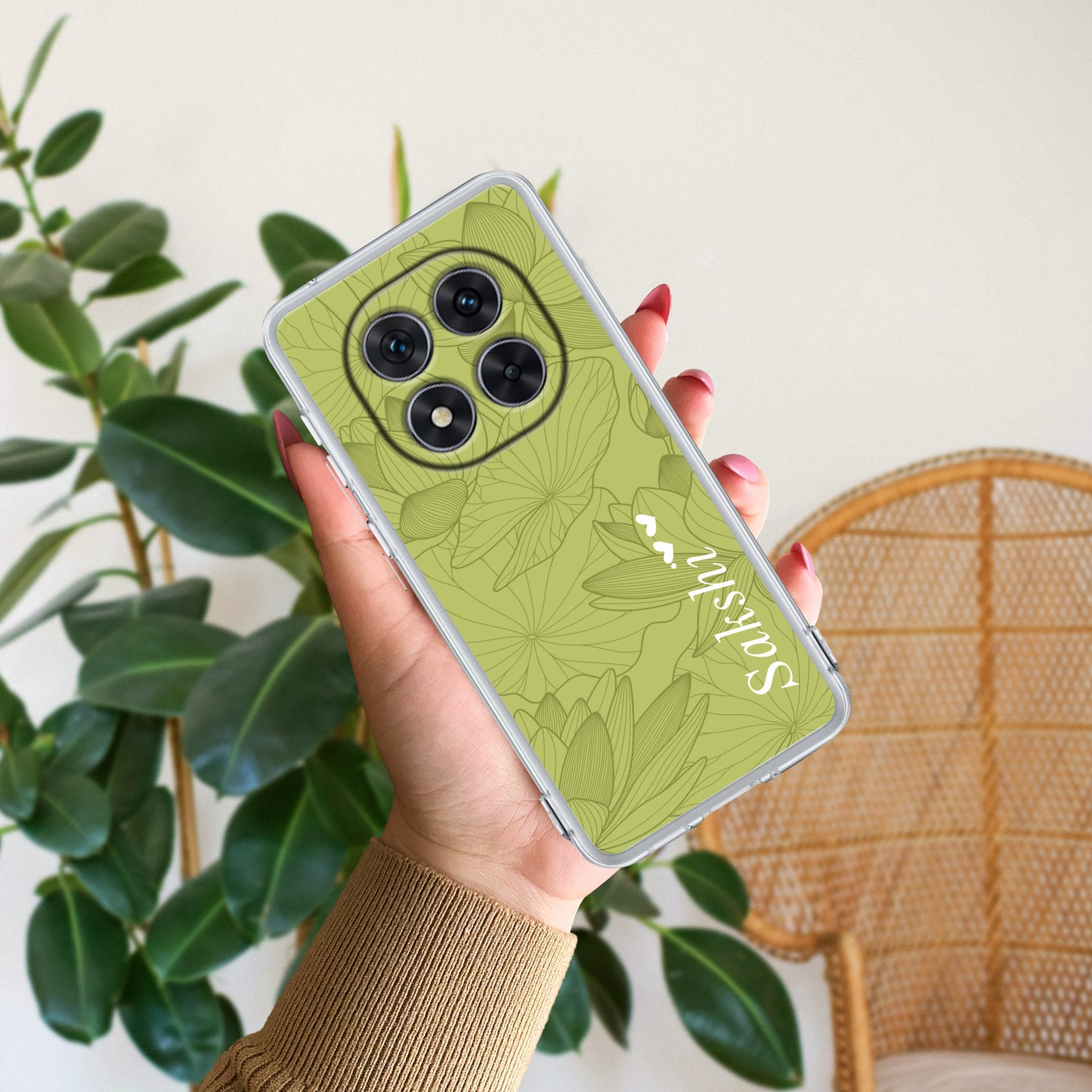 Customized luxury Mint Green leaves Transparent Silicon Case For Redmi/Xiaomi