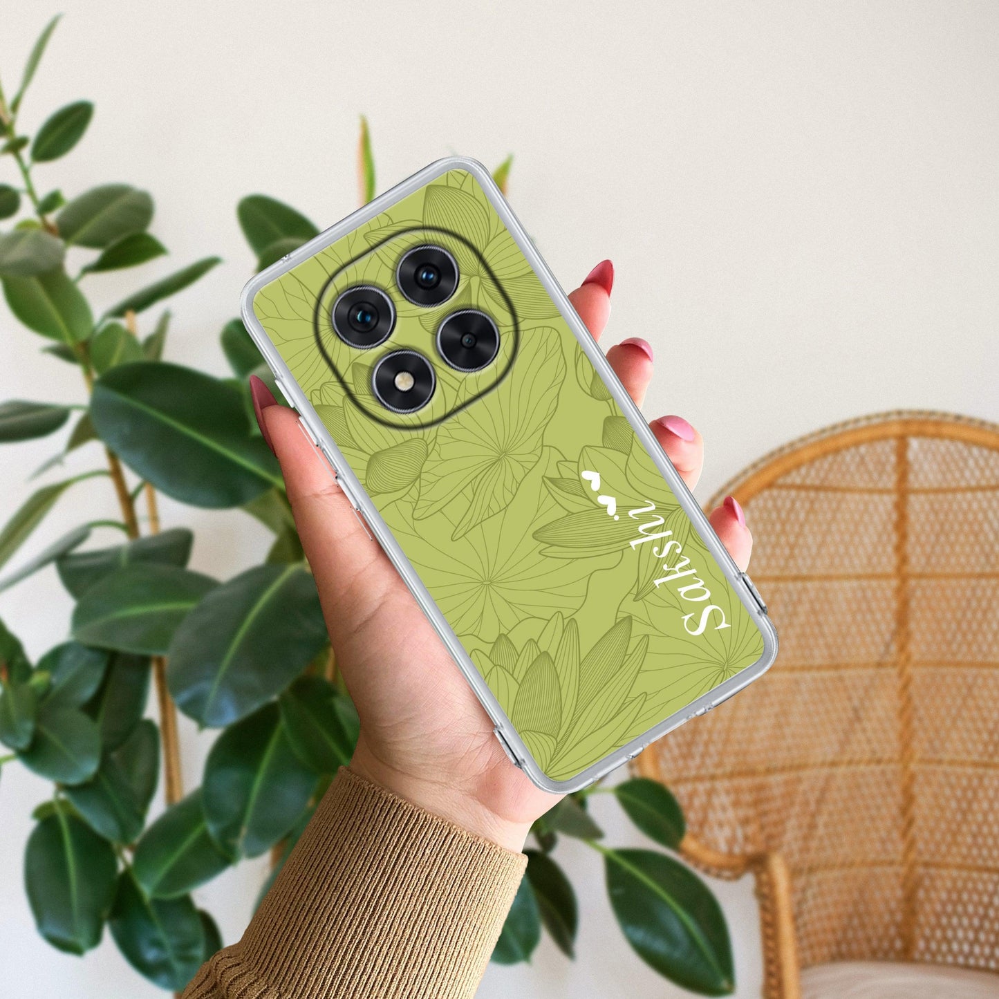 Customized luxury Mint Green leaves Transparent Silicon Case For Poco