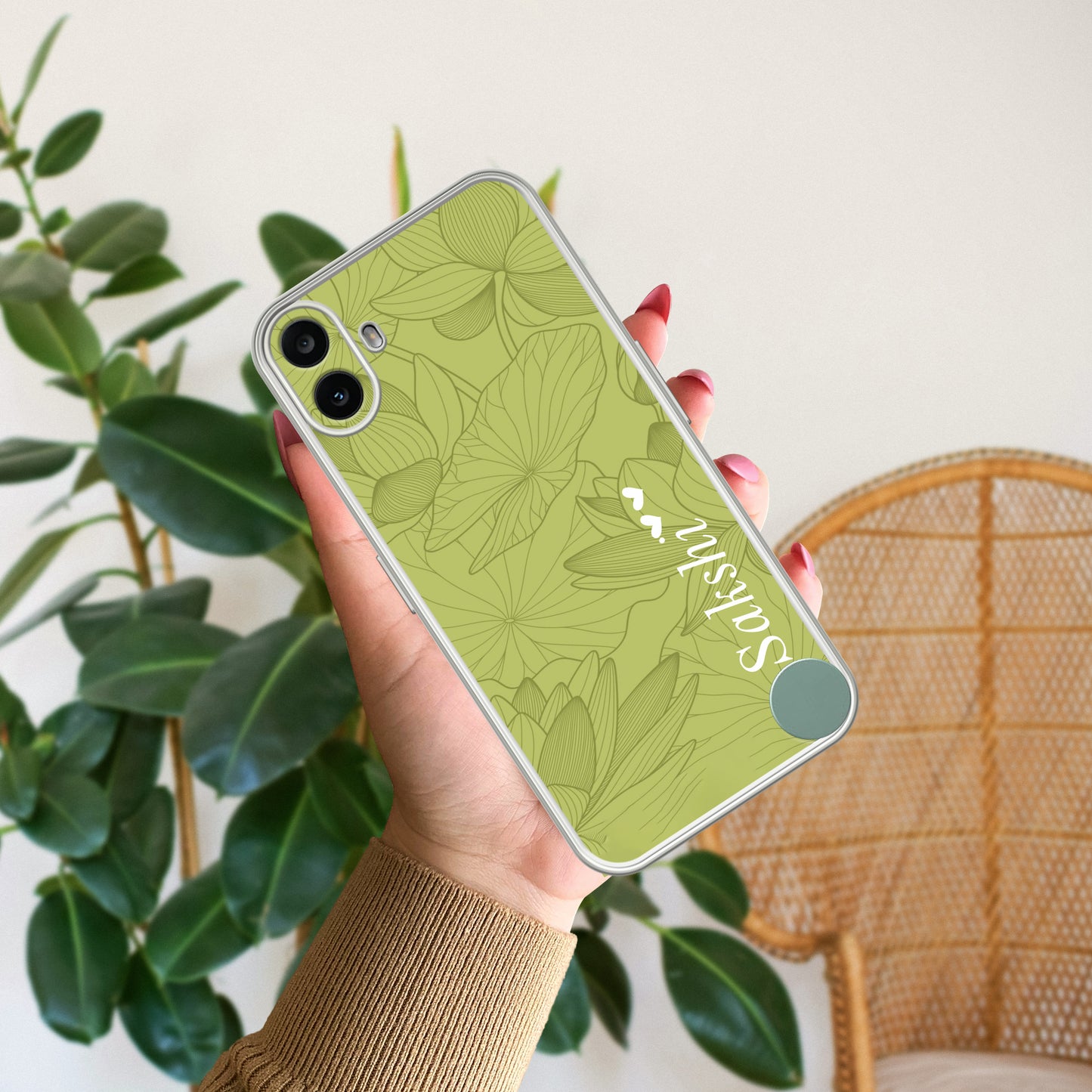 Customized luxury Mint Green leaves Transparent Silicon Case For Nothing