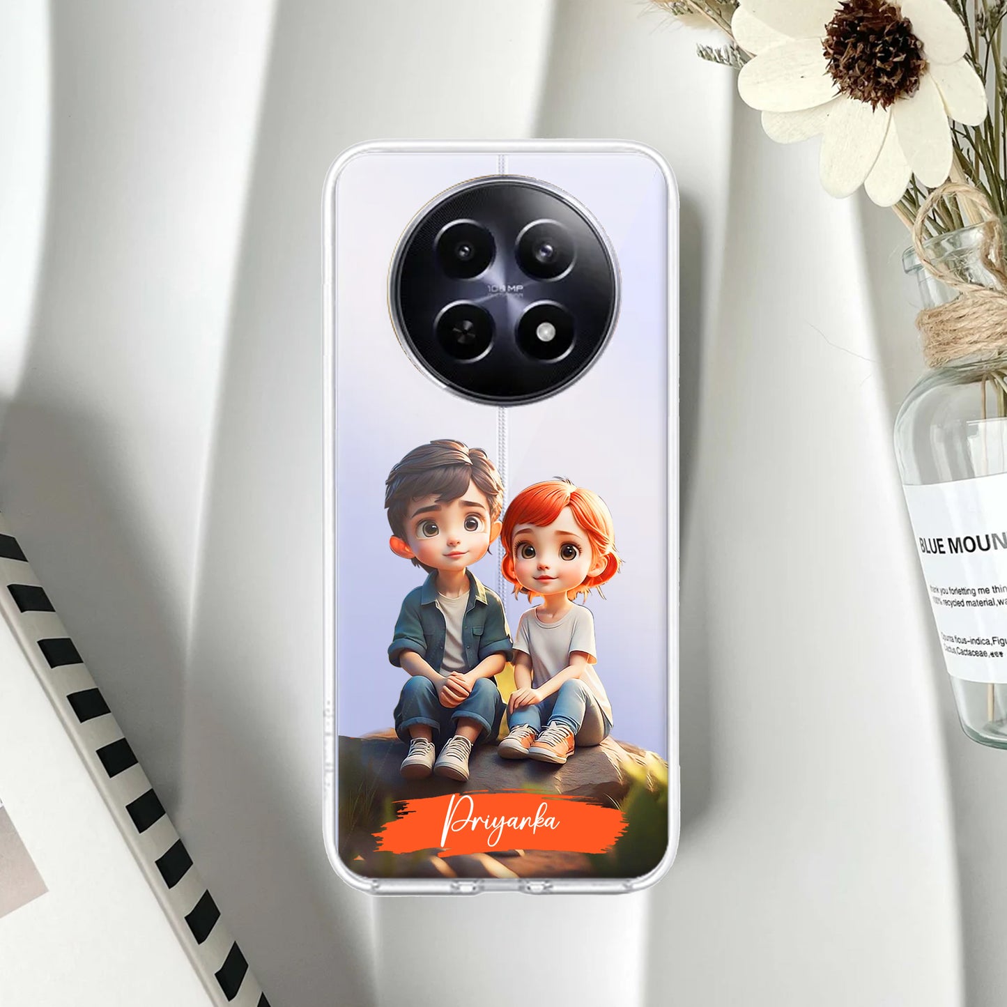 Cute Love Couple Customize Transparent Silicon Case For Realme/Narzo