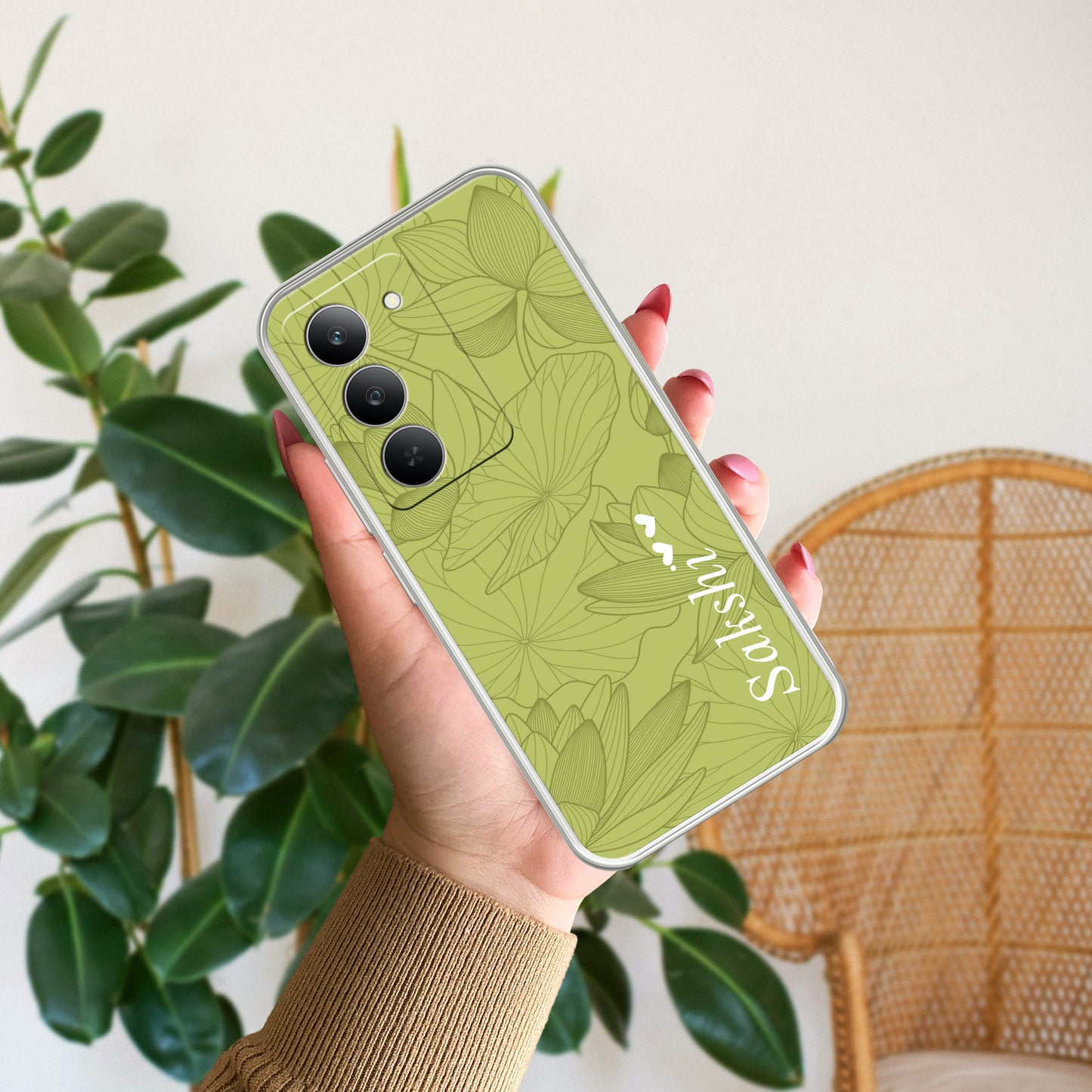 Customized luxury Mint Green leaves Transparent Silicon Case For Realme/Narzo