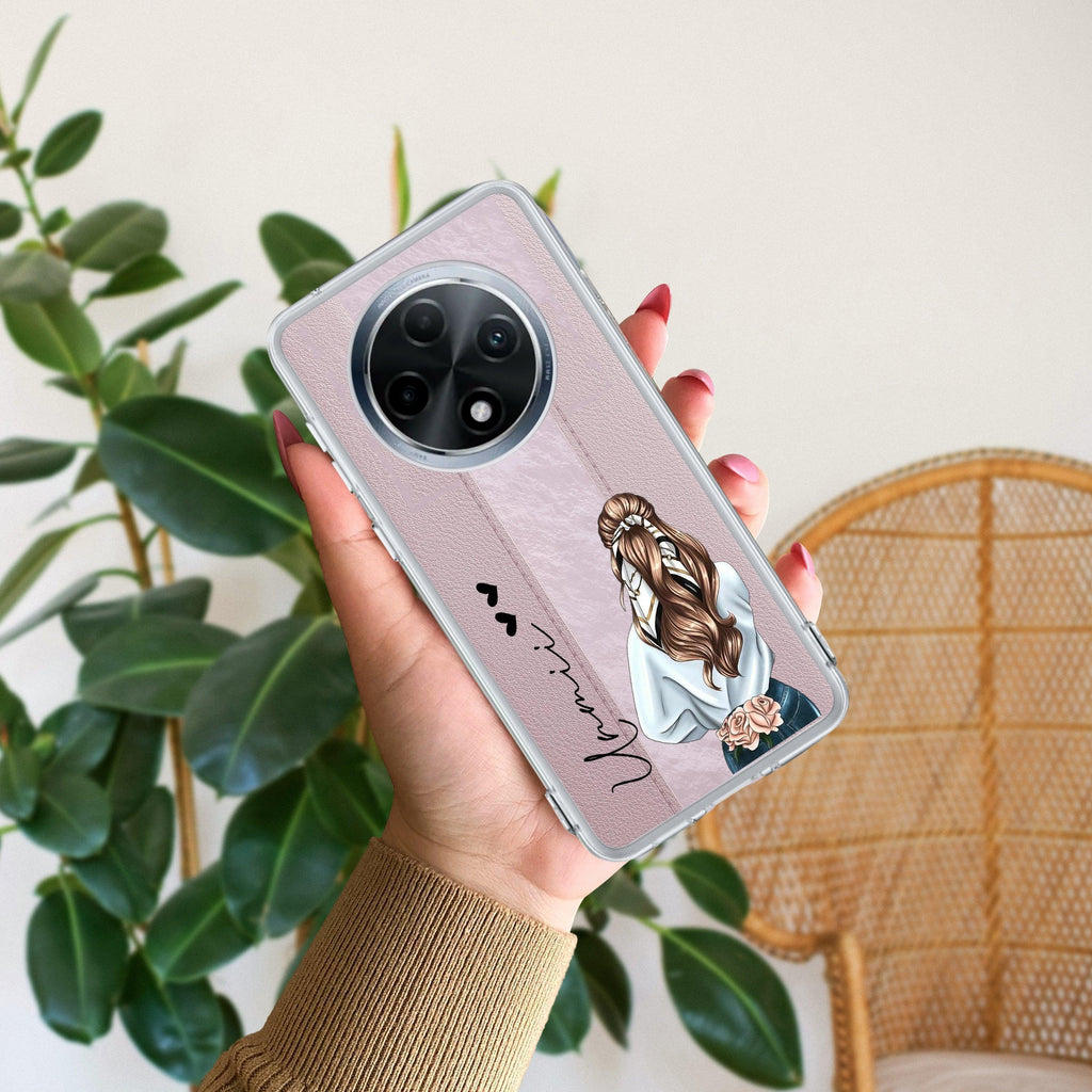 Girl With Flower Customize Transparent Silicon Case For Oppo F27 Pro Plus 5G