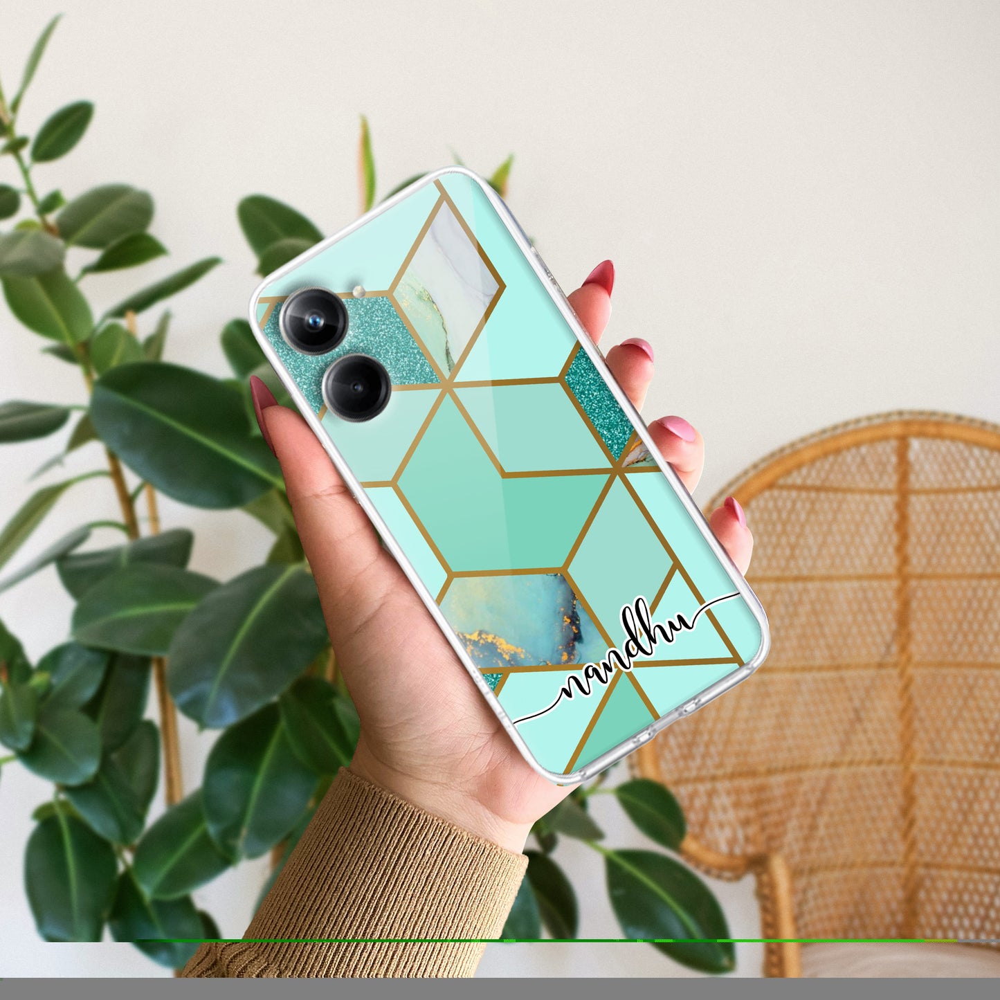 Marble Green Customize Transparent Silicon Case For Realme/Narzo