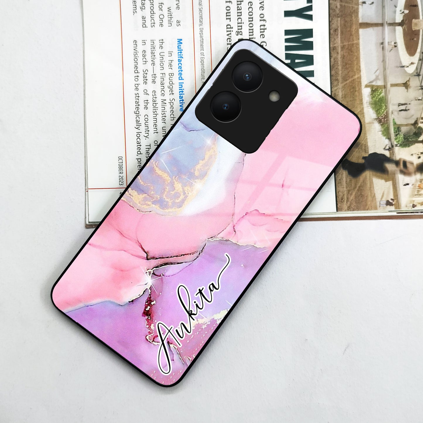 Pink Marble  Glossy Metal Case Cover For Vivo