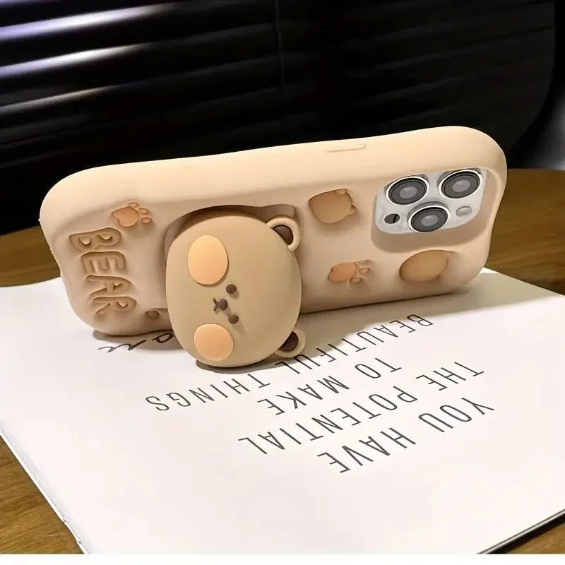 Teddy Bear 3D Cartoon Cute Cotton Bear Love Graphic Animal Back Case with Holder - ShopOnCliQ