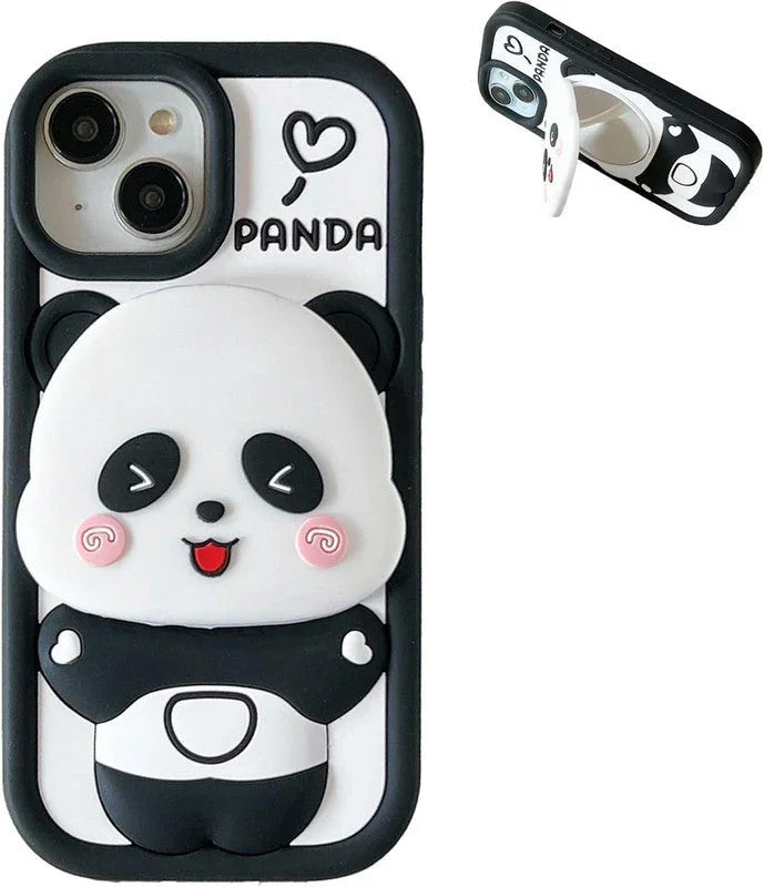 3D Cartoon Cute Panda Silicon Shockproof 360° Protection Case with Mirror Stand - ShopOnCliQ