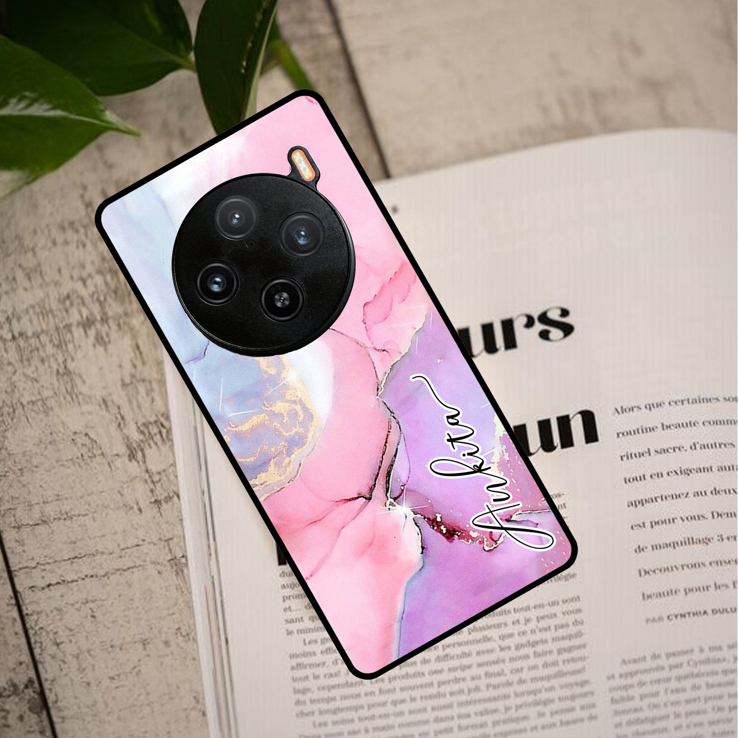 Pink Marble  Glossy Metal Case Cover For Vivo