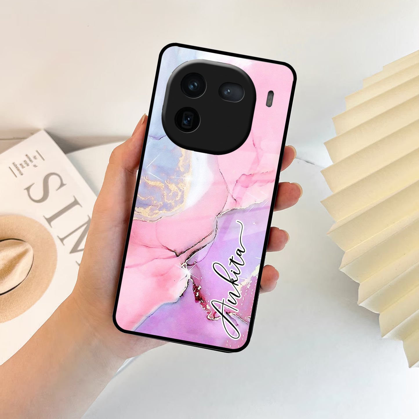 Pink Marble  Glossy Metal Case Cover For Vivo