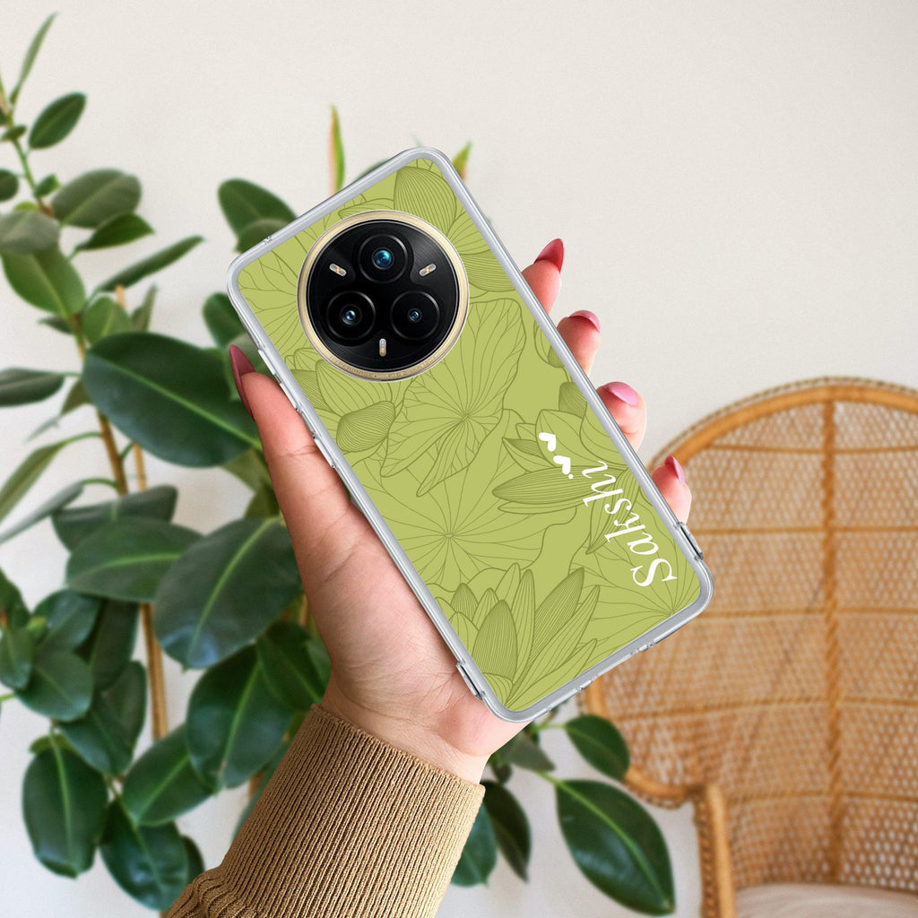 Customized luxury Mint Green leaves Transparent Silicon Case For Realme 12X 5G