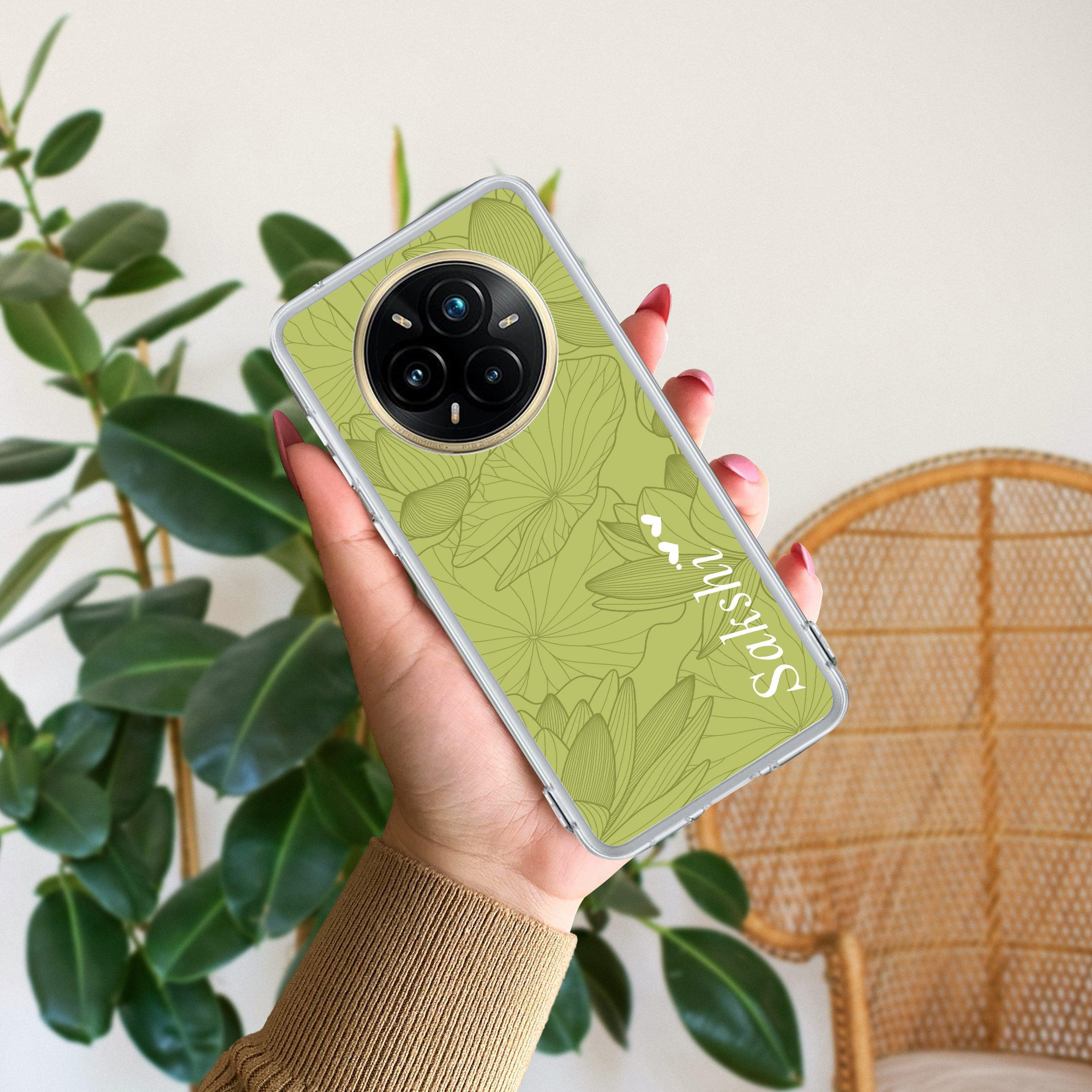 Customized luxury Mint Green leaves Transparent Silicon Case For Realme 12X 5G