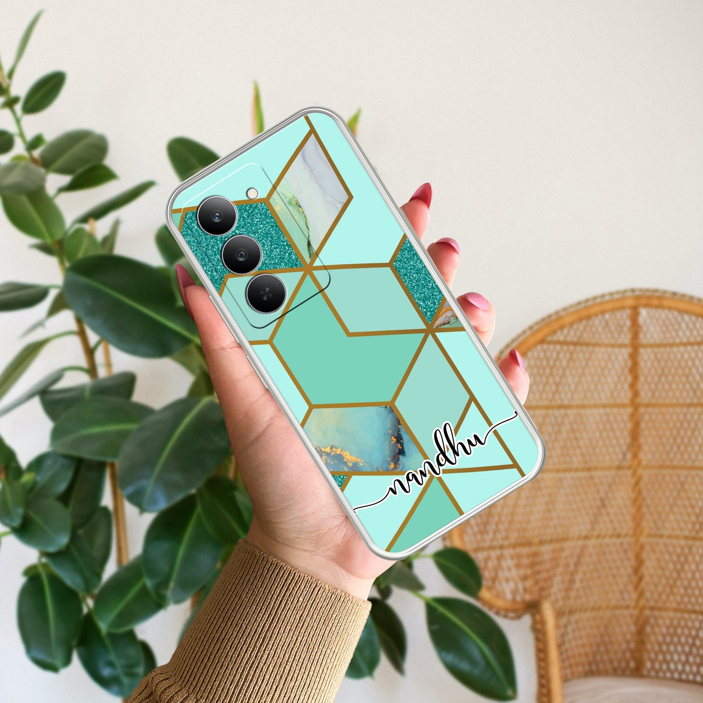 Marble Green Customize Transparent Silicon Case For Realme/Narzo