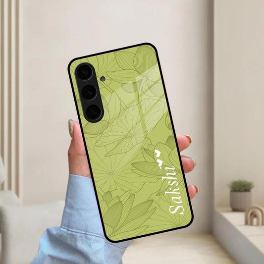 Customized luxury Mint Green leaves Glossy Metal Case Cover For Samsung