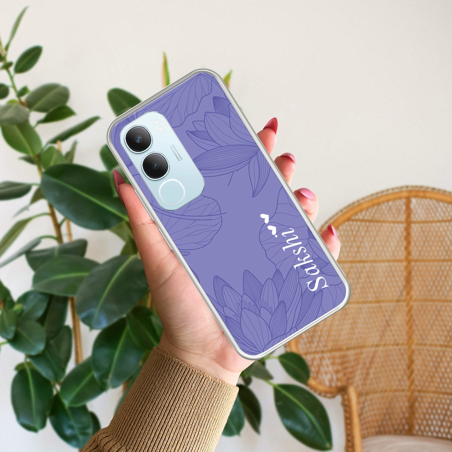 Customized luxury Purple leaves Transparent Silicon Case For Vivo