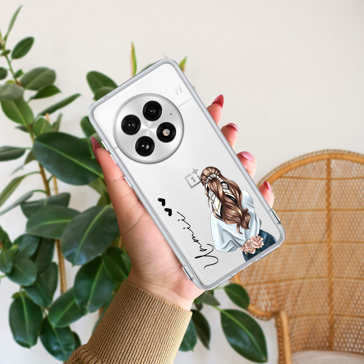 Girl With Flower Customize Transparent Silicon Case For OnePlus