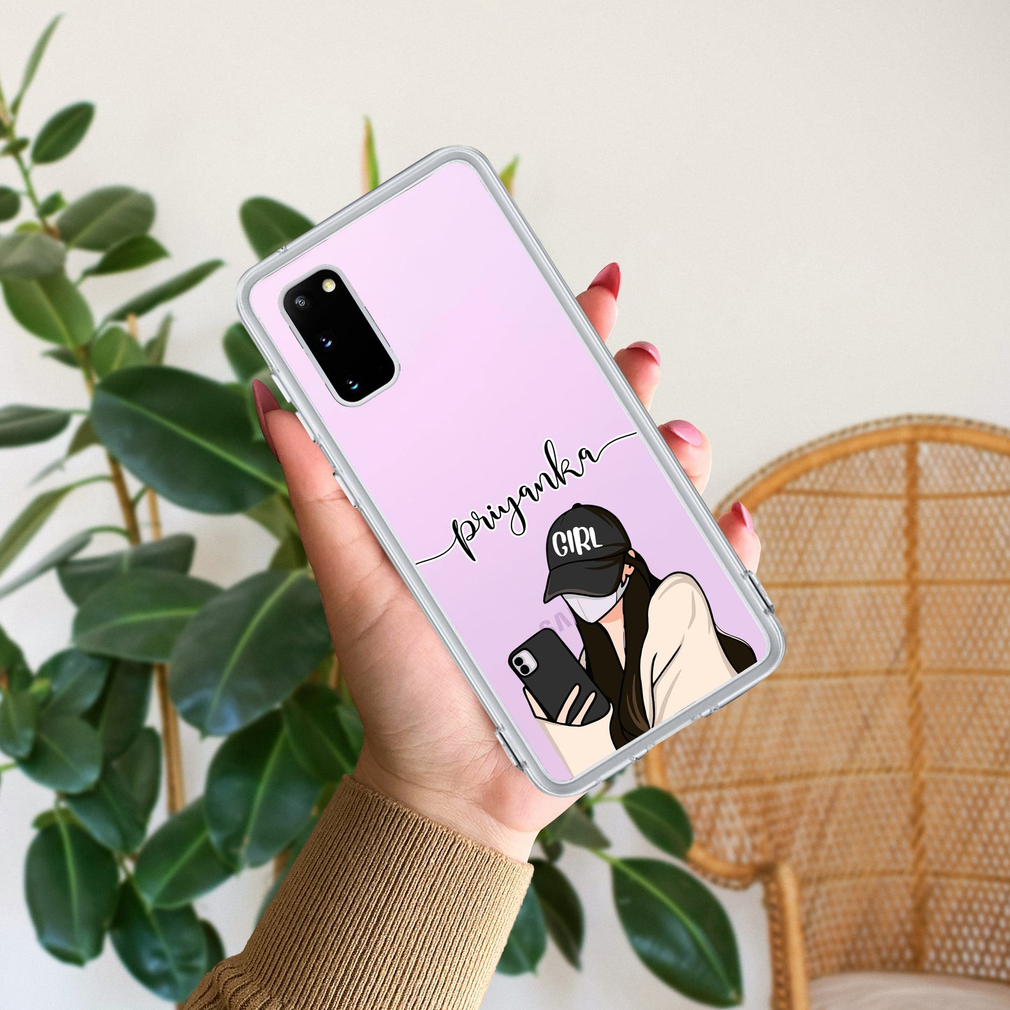 Stylish Girl With Cap Customize Transparent Silicon Case For Samsung