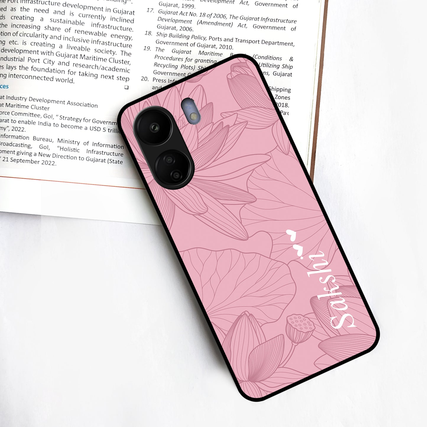 Customized luxury Peach leaves Glossy Metal Case Cover For Redmi