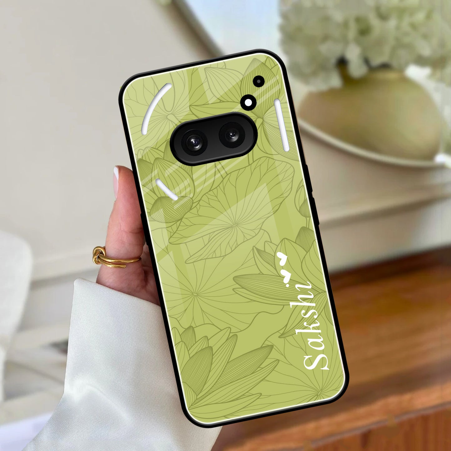 Customized luxury Mint Green leaves Glossy Metal Case Cover For Nothing