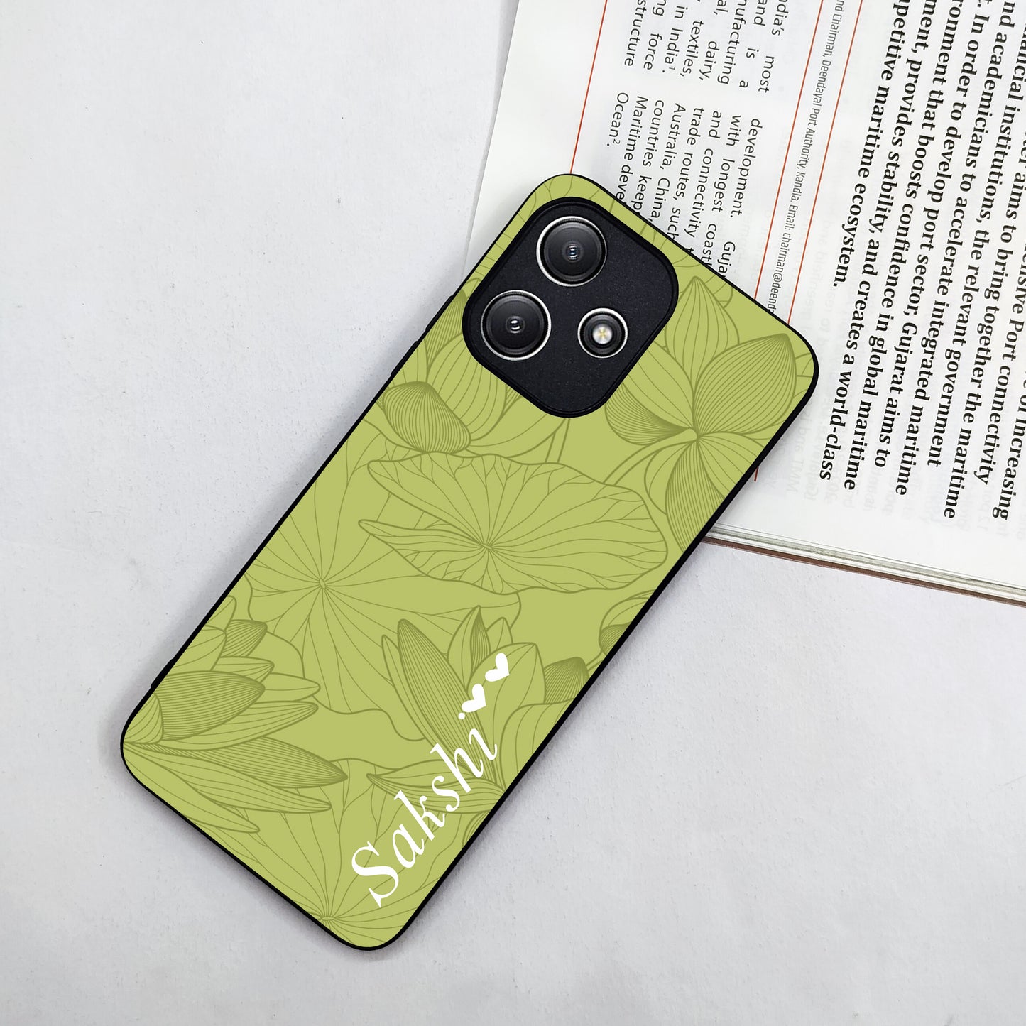 Customized luxury Mint Green leaves Glossy Metal Case Cover For Redmi