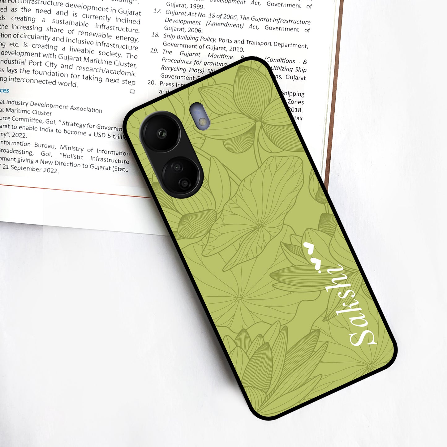 Customized luxury Mint Green leaves Glossy Metal Case Cover For Redmi