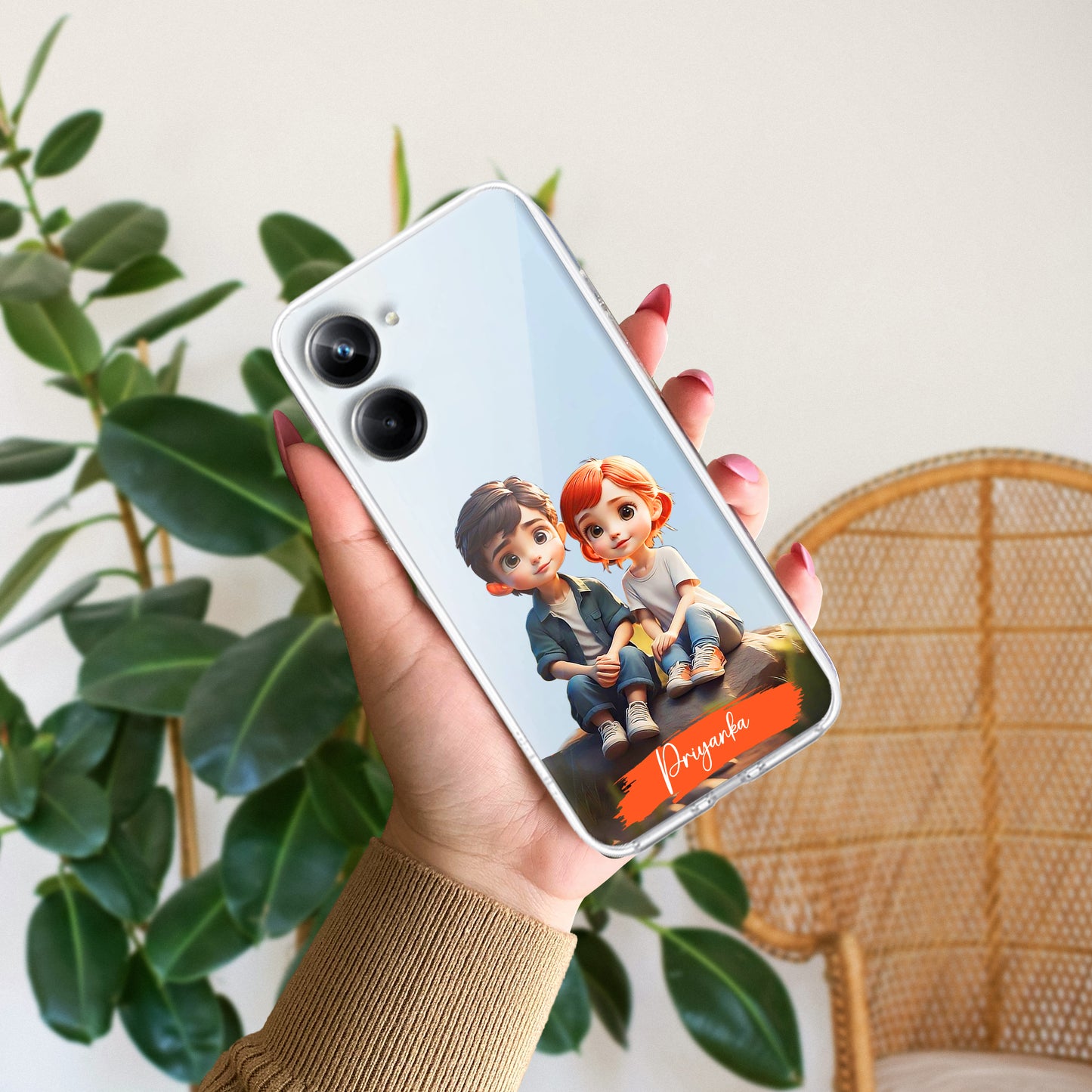 Cute Love Couple Customize Transparent Silicon Case For Realme/Narzo