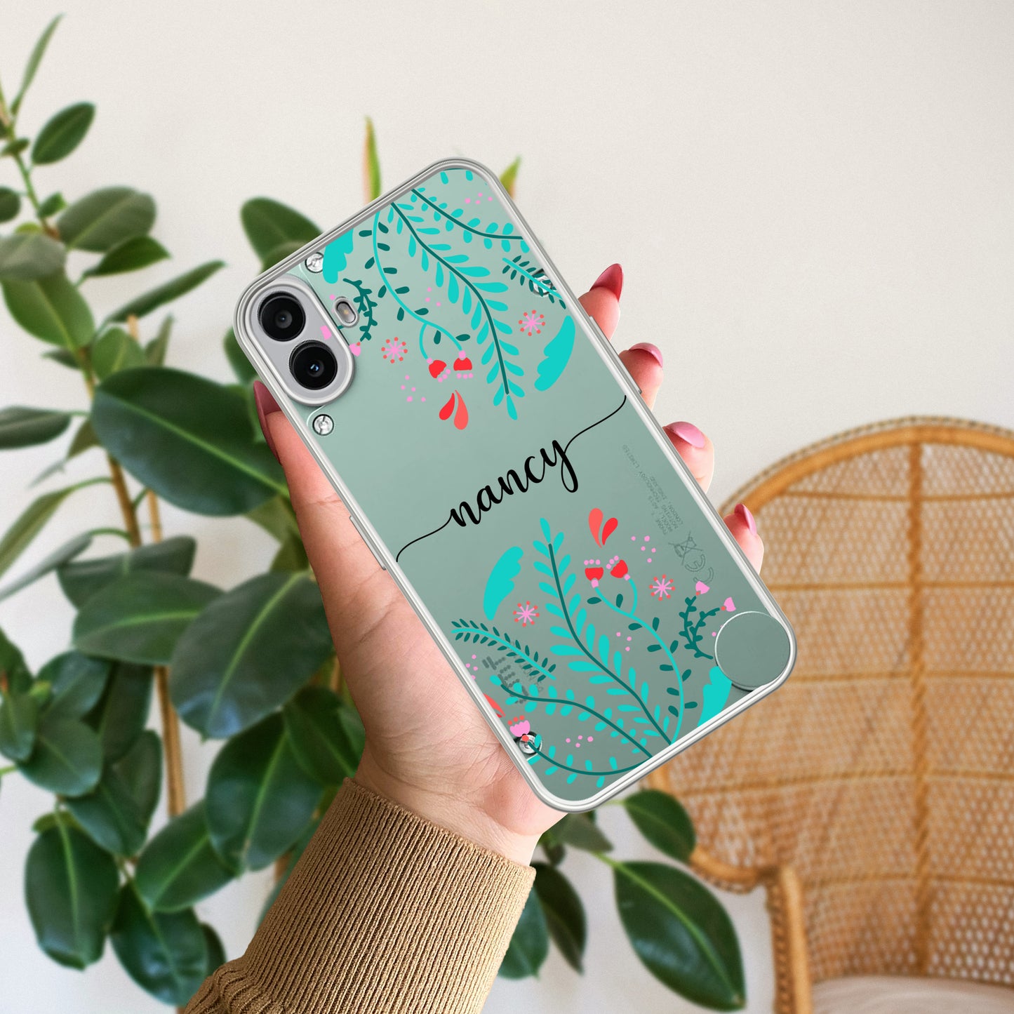 Blue Floral Customize Transparent Silicon Case For Nothing