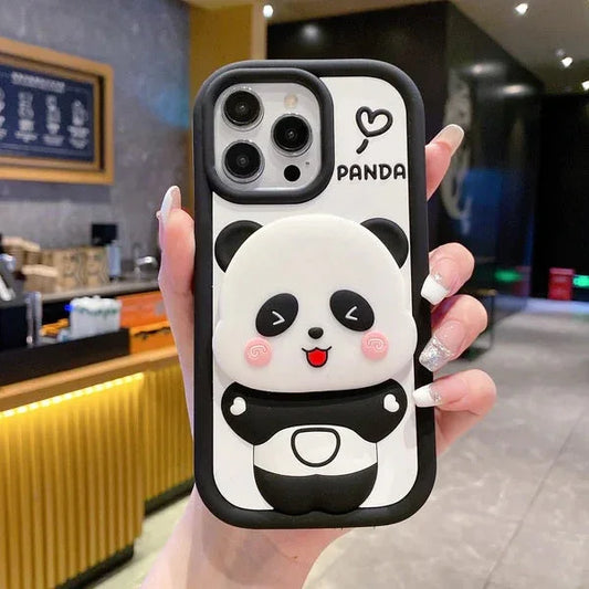 3D Panda Makeup Mirror Cartoon Cute Bear Love with Phone Stand Holder - ShopOnCliQ