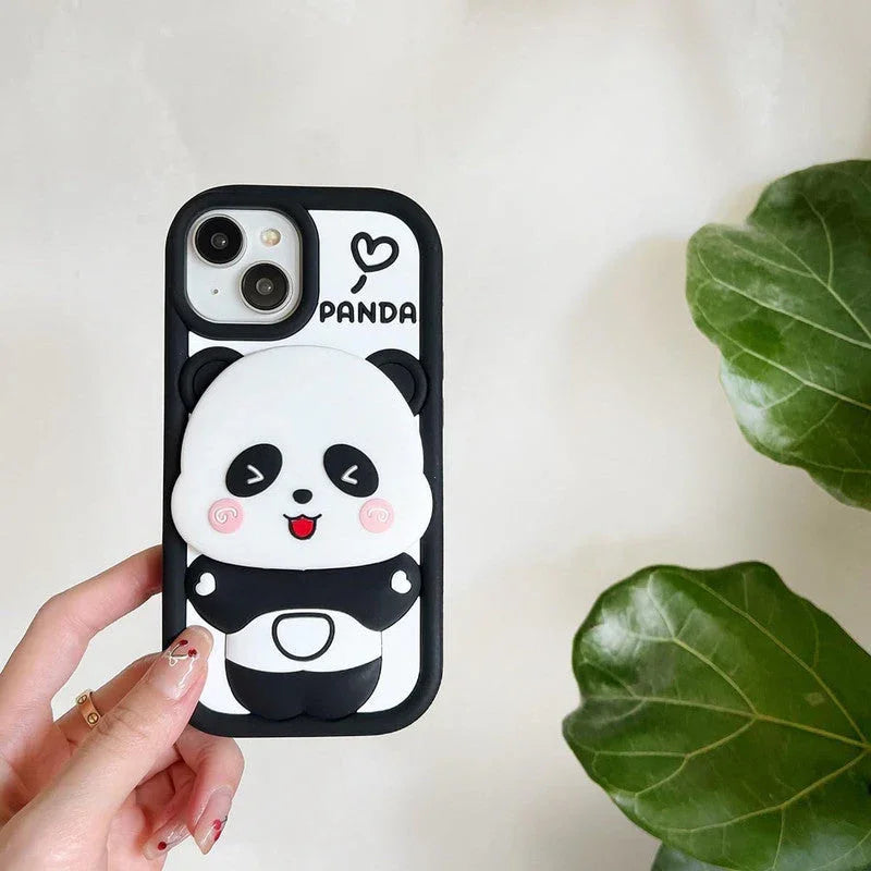 3D Cartoon Cute Panda Silicon Shockproof 360° Protection Case with Mirror Stand - ShopOnCliQ