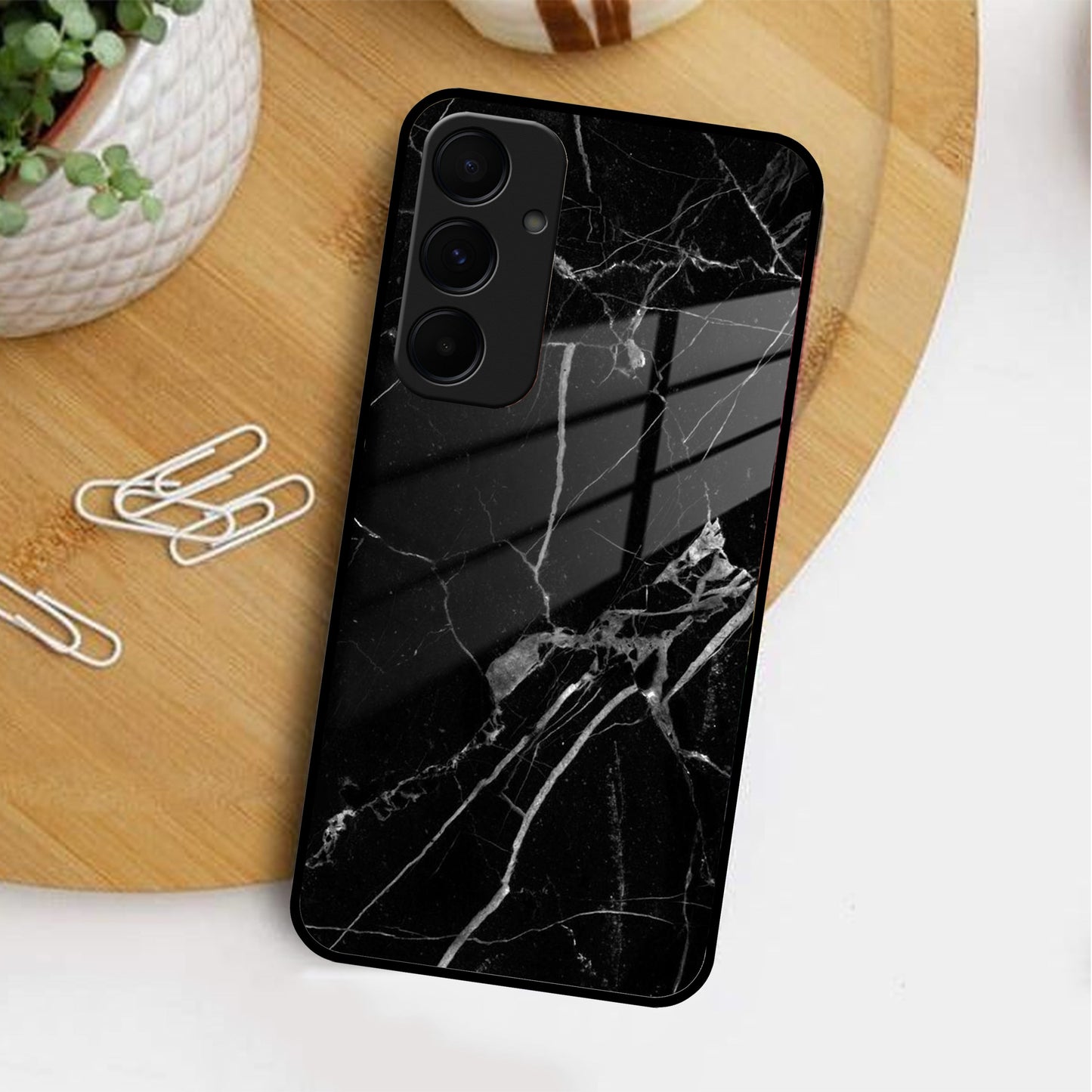 Black Marble Patter Glass Case Cover for Samsung