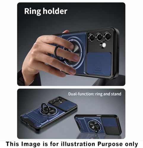 Hupshy Back Cover for Samsung Galaxy S26 Ultra 5G | Armor Camera Slider 360 Degree Rotating Finger Ring Holder Case with Bracket Stand Back Case Cover | (Blue) : Amazon.in: Electronics