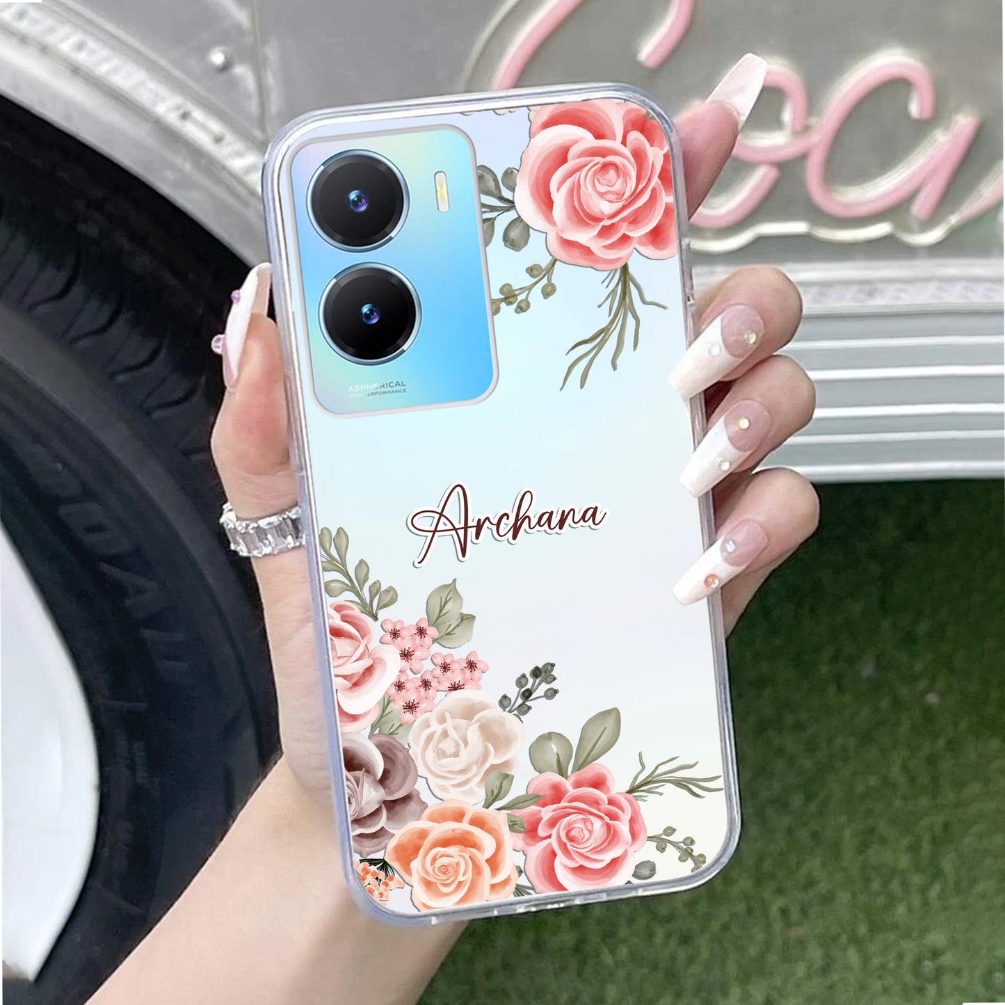 Pink Floral Transparent Silicon Case For Vivo