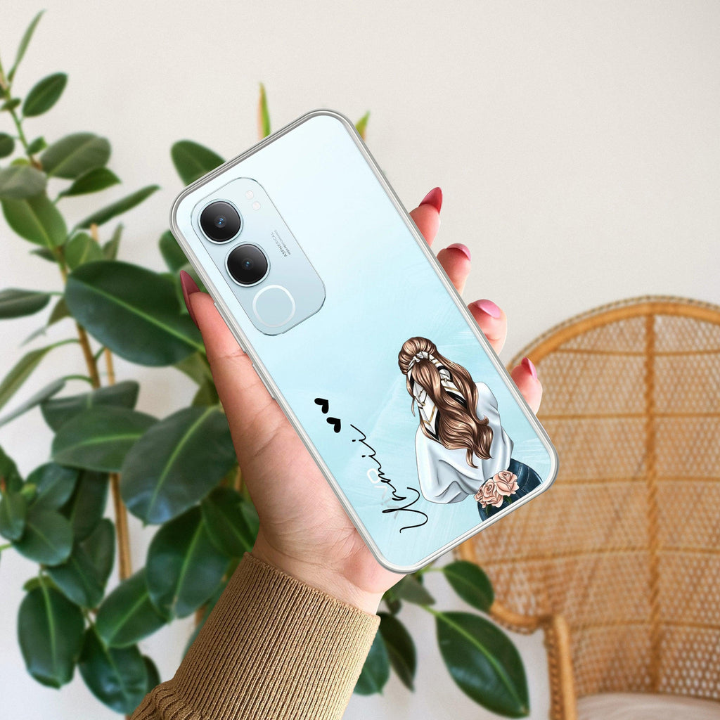 Girl With Flower Customize Transparent Silicon Case For Vivo Y29 5G