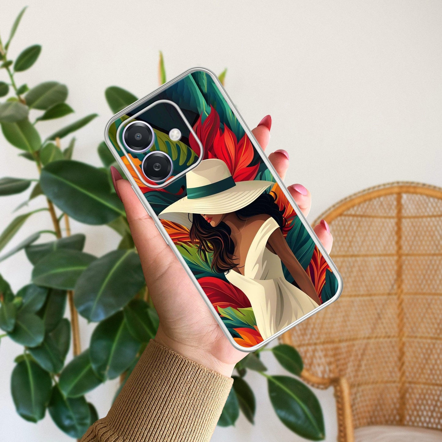 Fashionable Girl Hat Style Tropical Elegance Transparent Silicone Case for Oppo