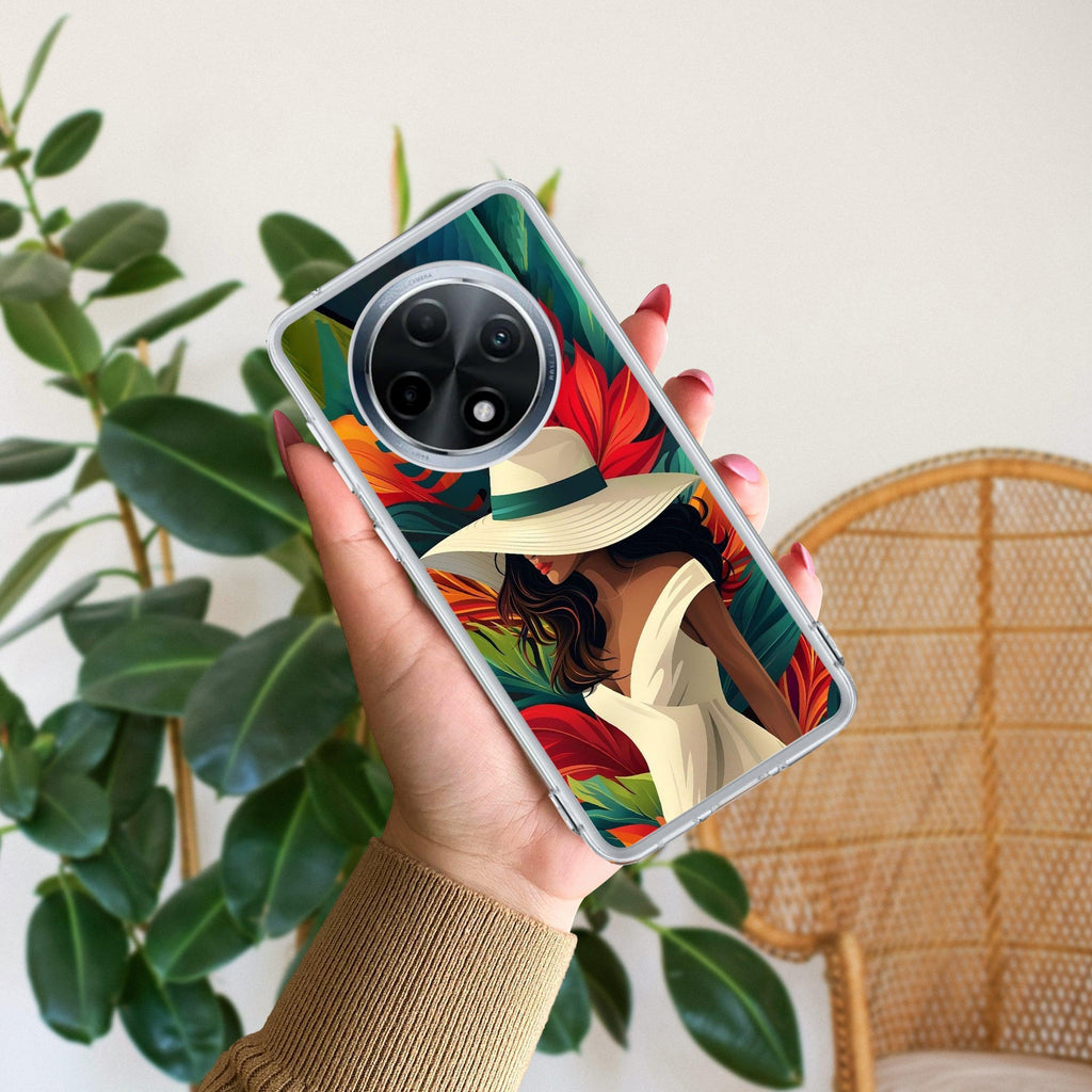 Fashionable Girl Hat Style Tropical Elegance Anti Yellow Case For Oppo F27 5G