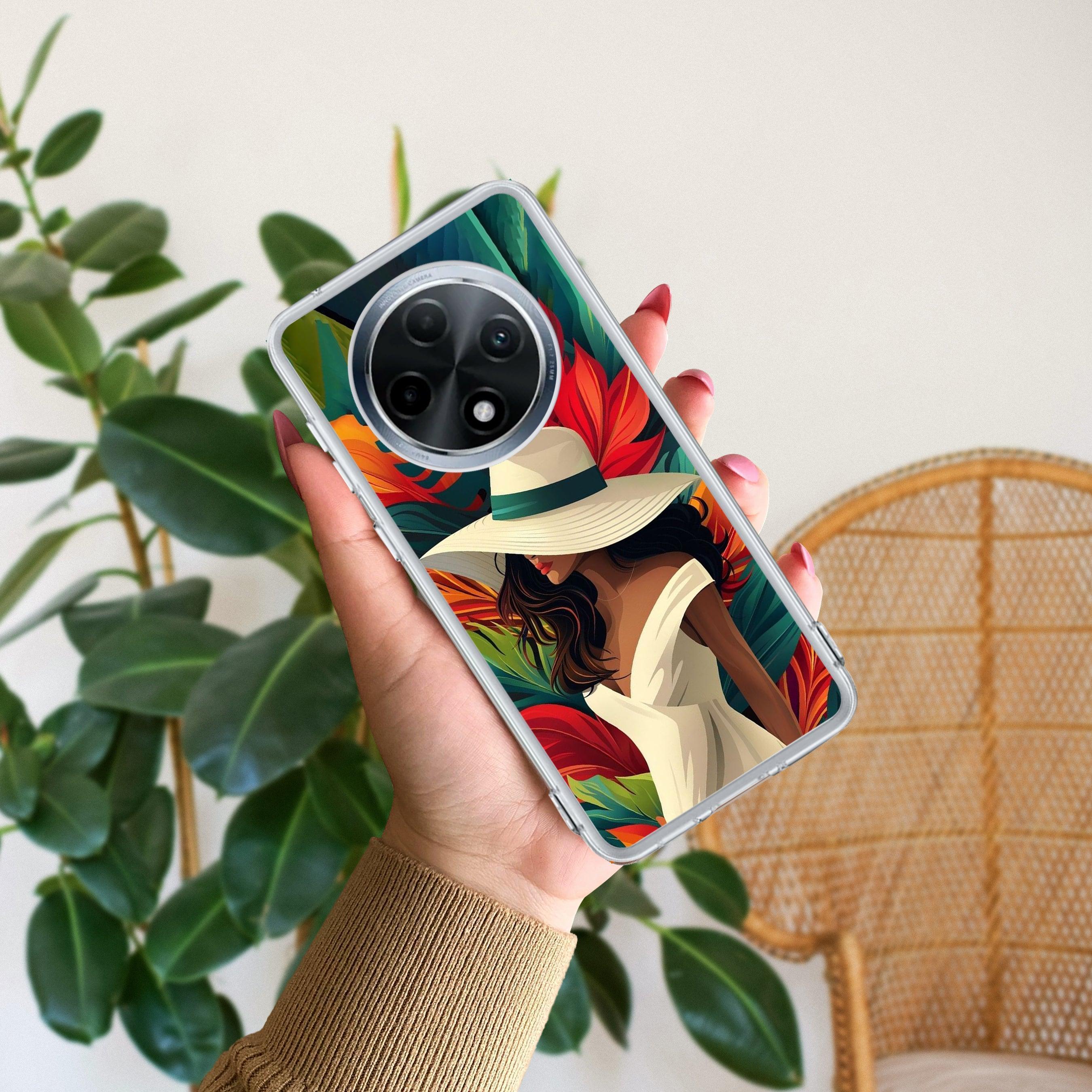 Fashionable Girl Hat Style Tropical Elegance Anti Yellow Case For Oppo F27 5G