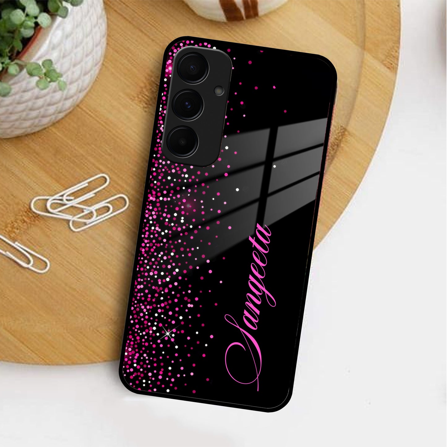 Pink Glitter Customize Glass Case Cover For Samsung