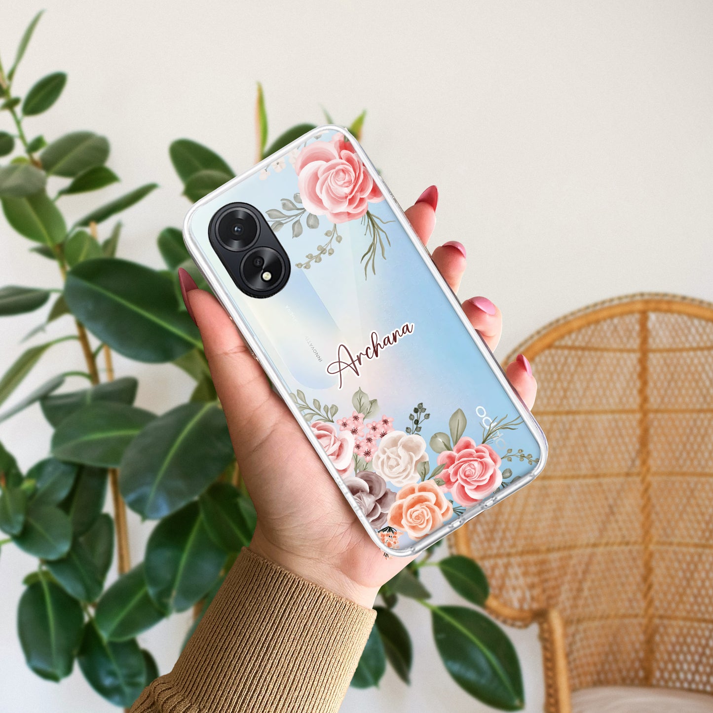 Pink Floral Transparent Silicon Case For Oppo