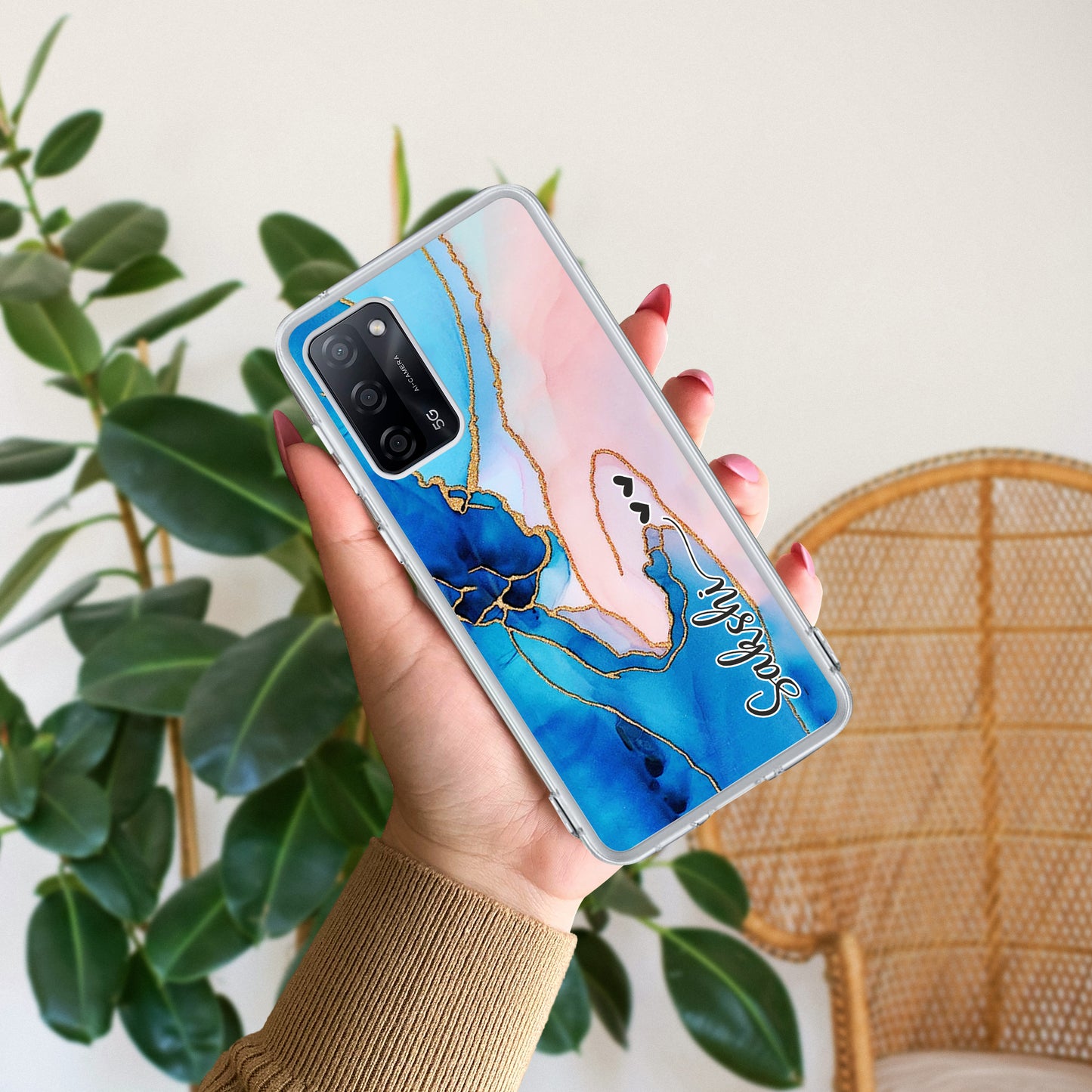 Blue Gradient Marble Customize Transparent Silicon Case For Oppo