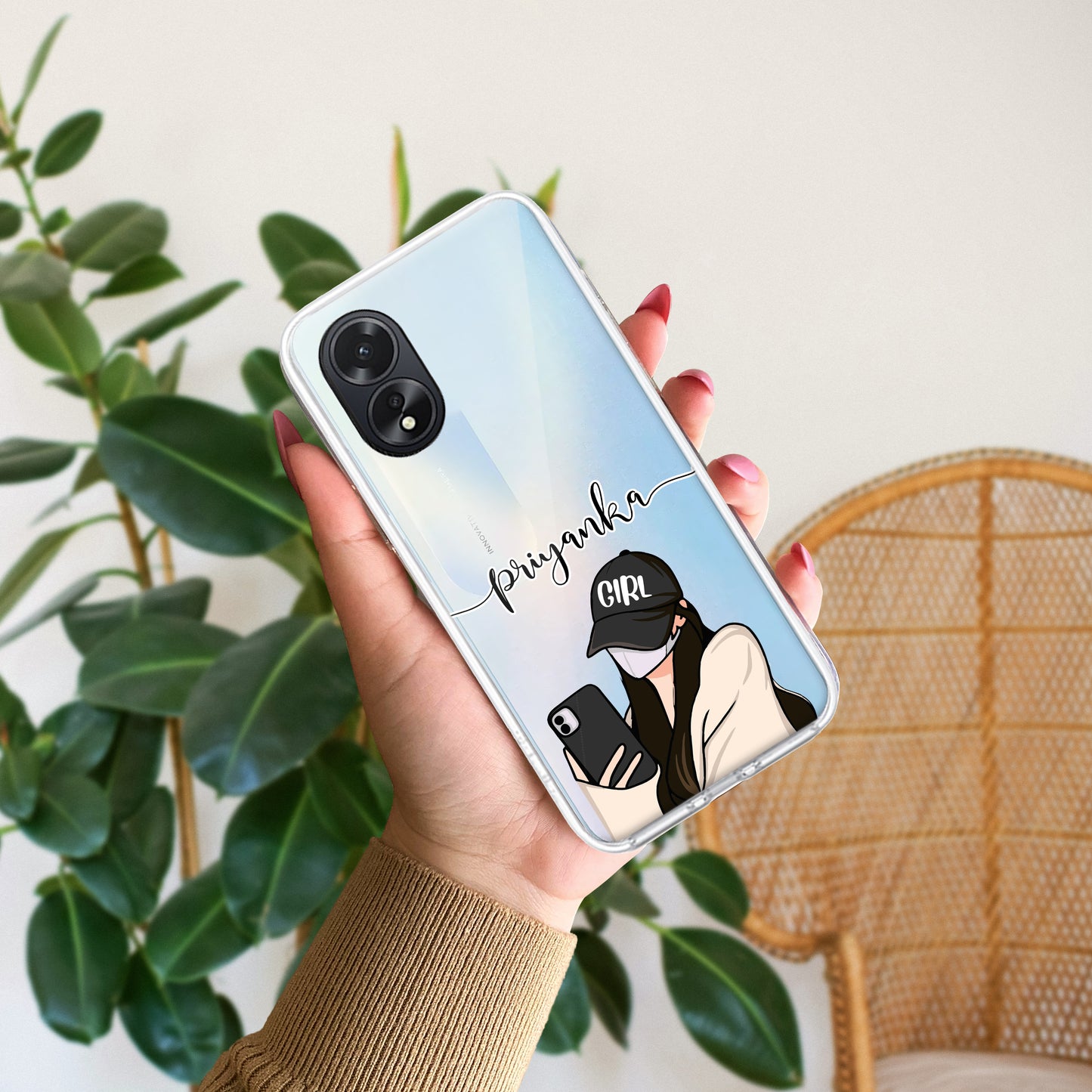 Stylish Girl With Cap Customize Transparent Silicon Case For Oppo