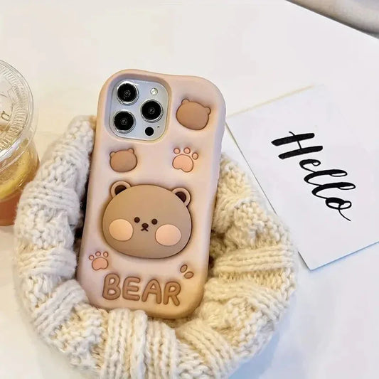 Teddy Bear 3D Cartoon Cute Cotton Bear Love Graphic Animal Back Case with Holder - ShopOnCliQ