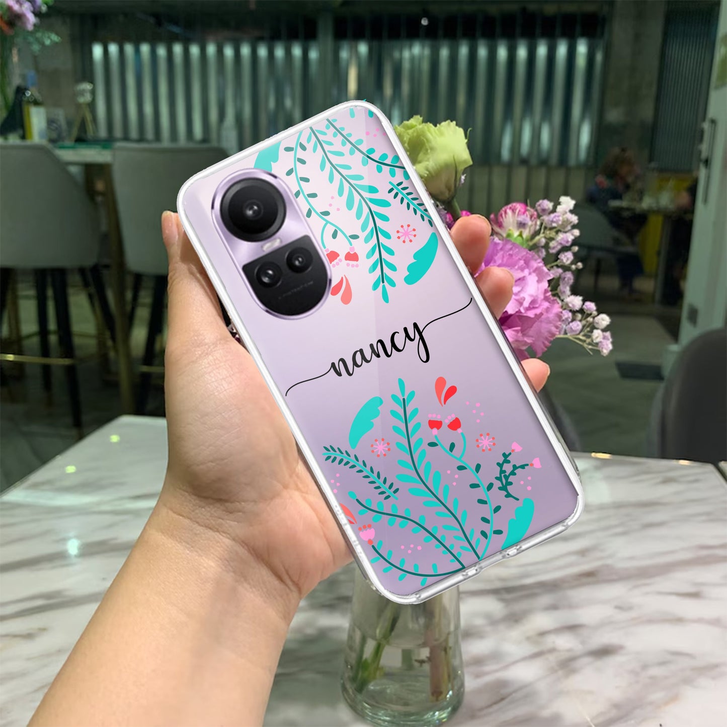 Blue Floral Customize Transparent Silicon Case For Oppo