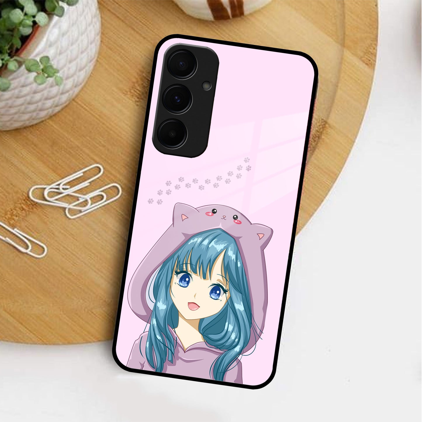 Purple Aesthetic Girl With Cat Phone Glass Case Cover For Samsung