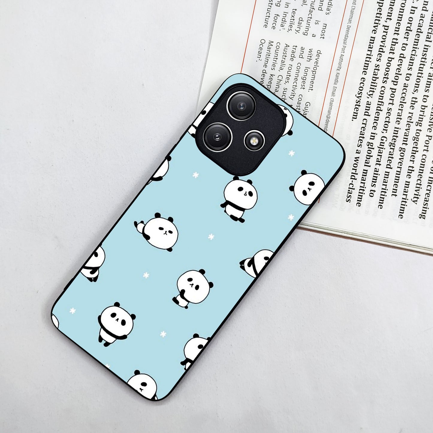 Cute Panda Blue Glossy Metal Case Cover For Redmi