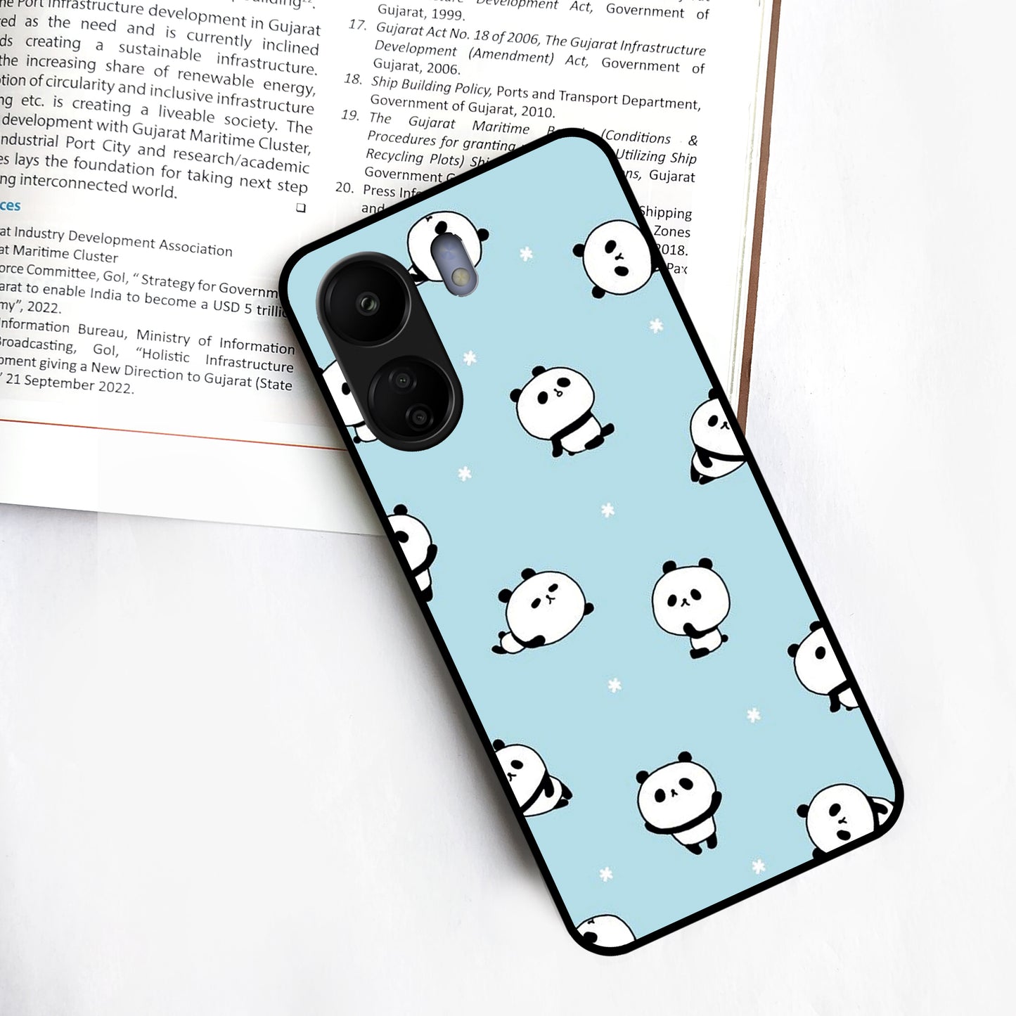 Cute Panda Blue Glossy Metal Case Cover For Redmi